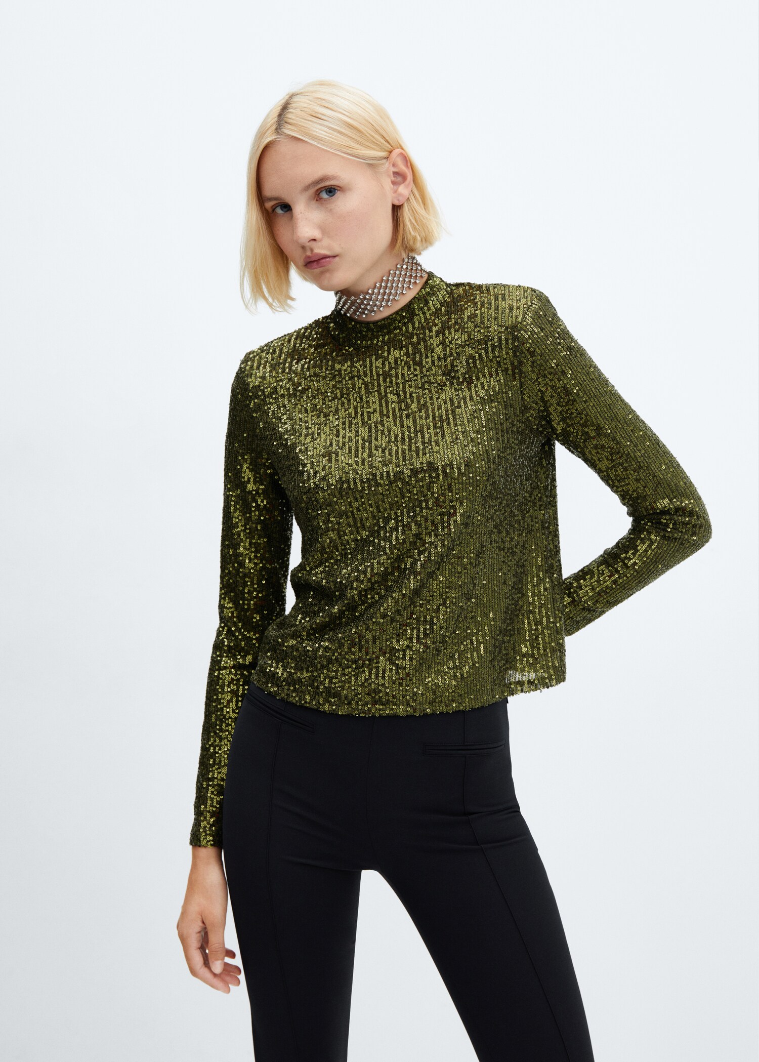 Sequined turtleneck t-shirt - Medium plane