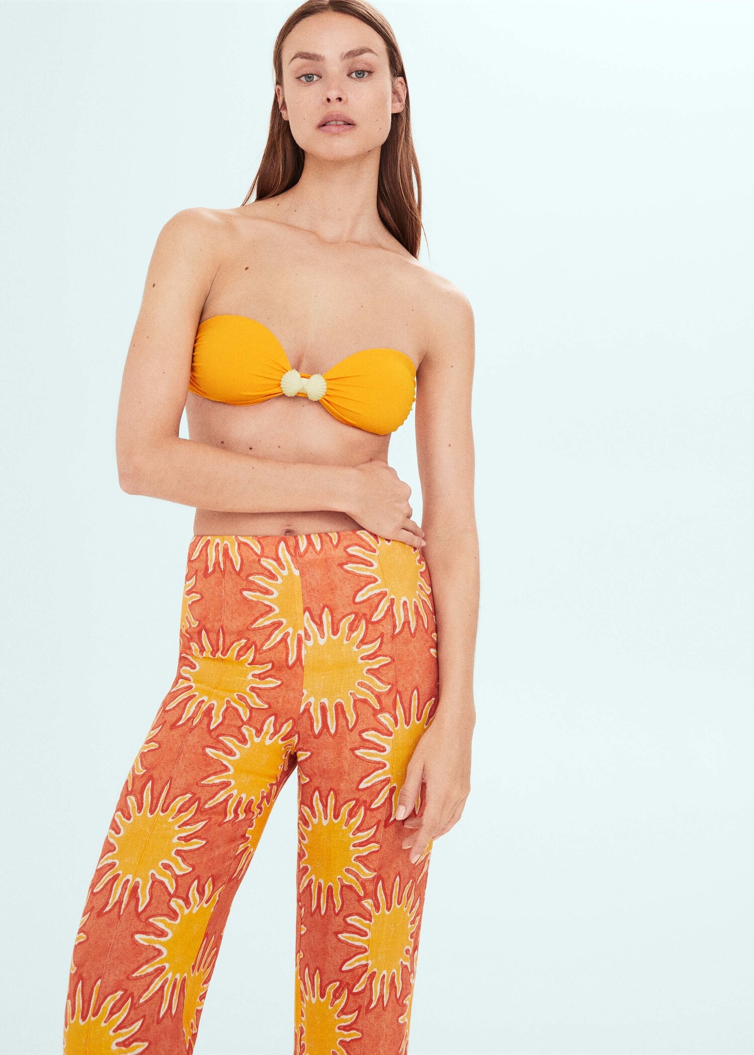 Printed linen wideleg pants - Details of the article 1