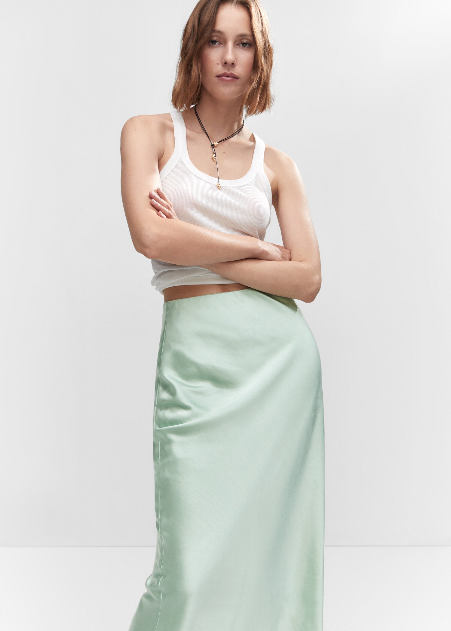 Midi satin skirt - Details of the article 1