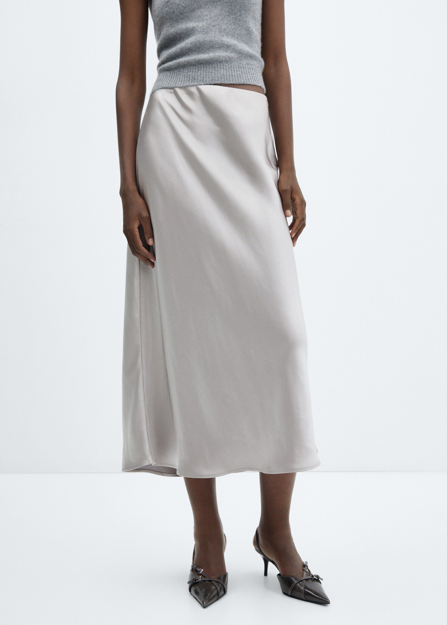 Midi satin skirt - Medium plane