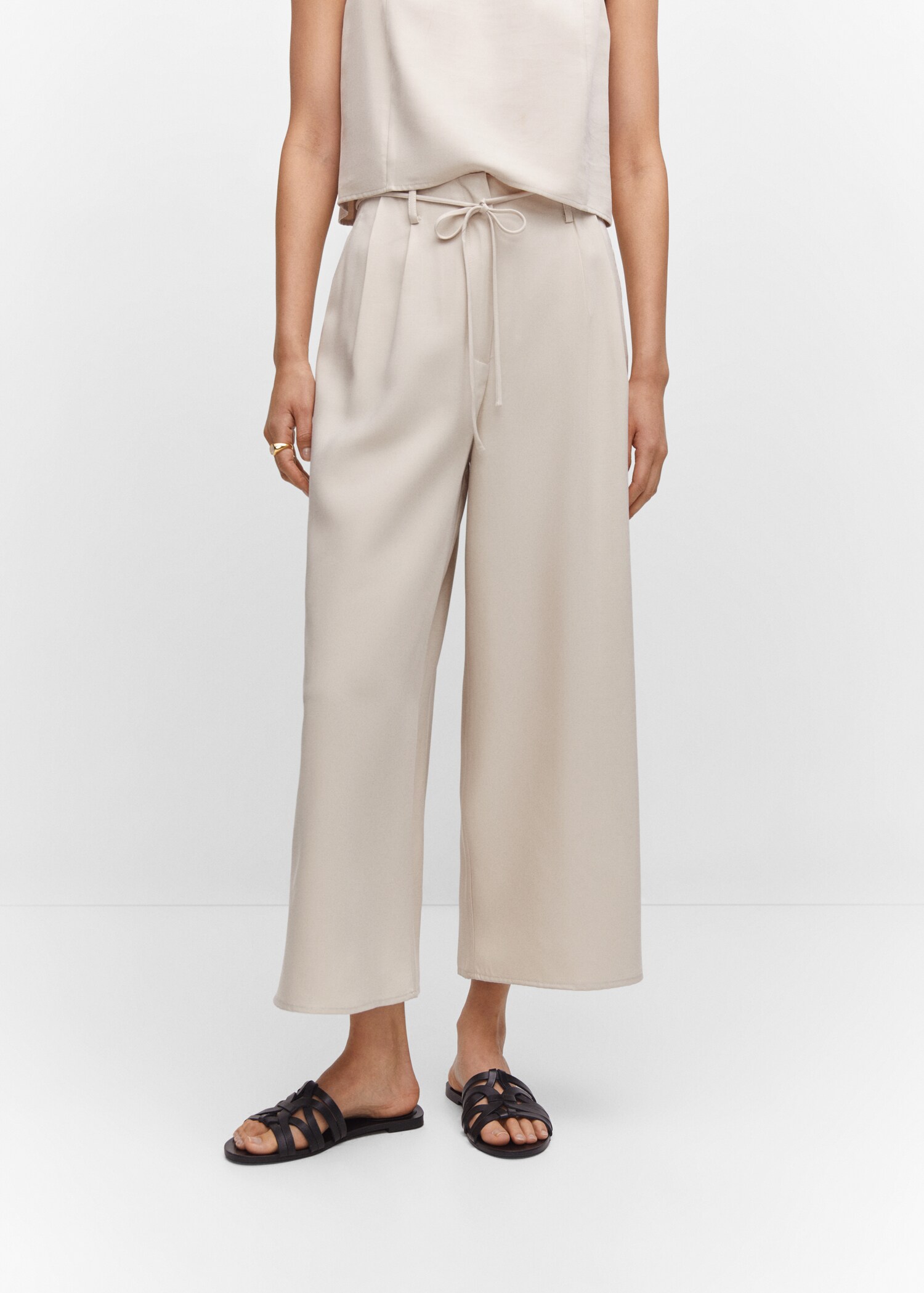 Pantalons wideleg cintura elàstica - Pla mig