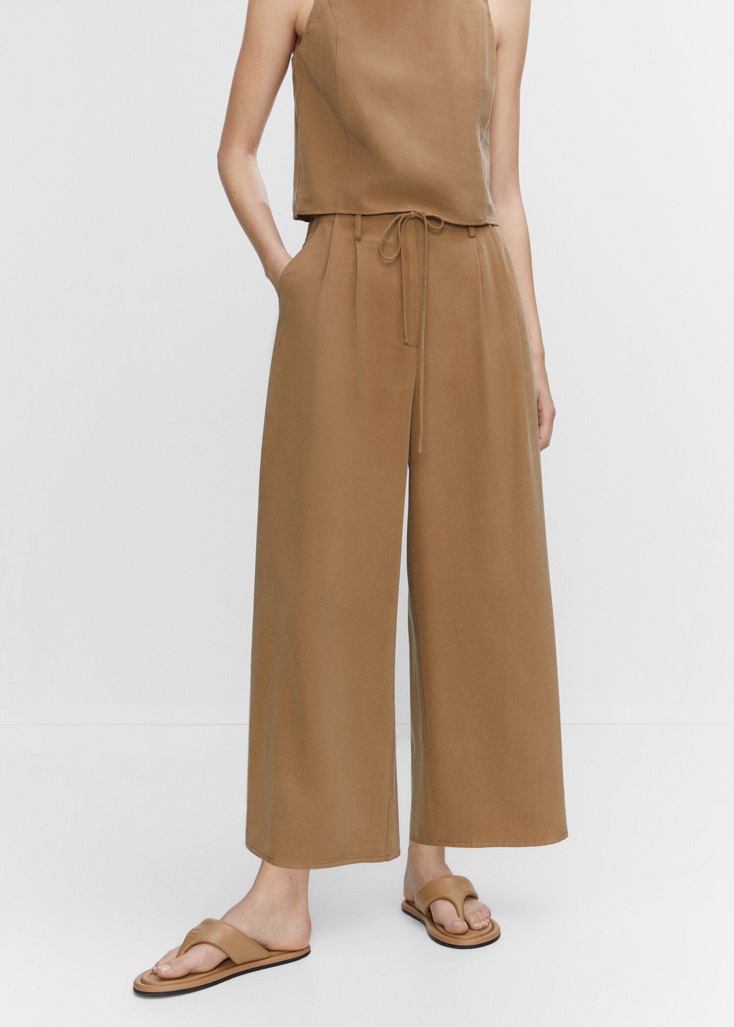 Pantalons wideleg cintura elàstica - Pla mig