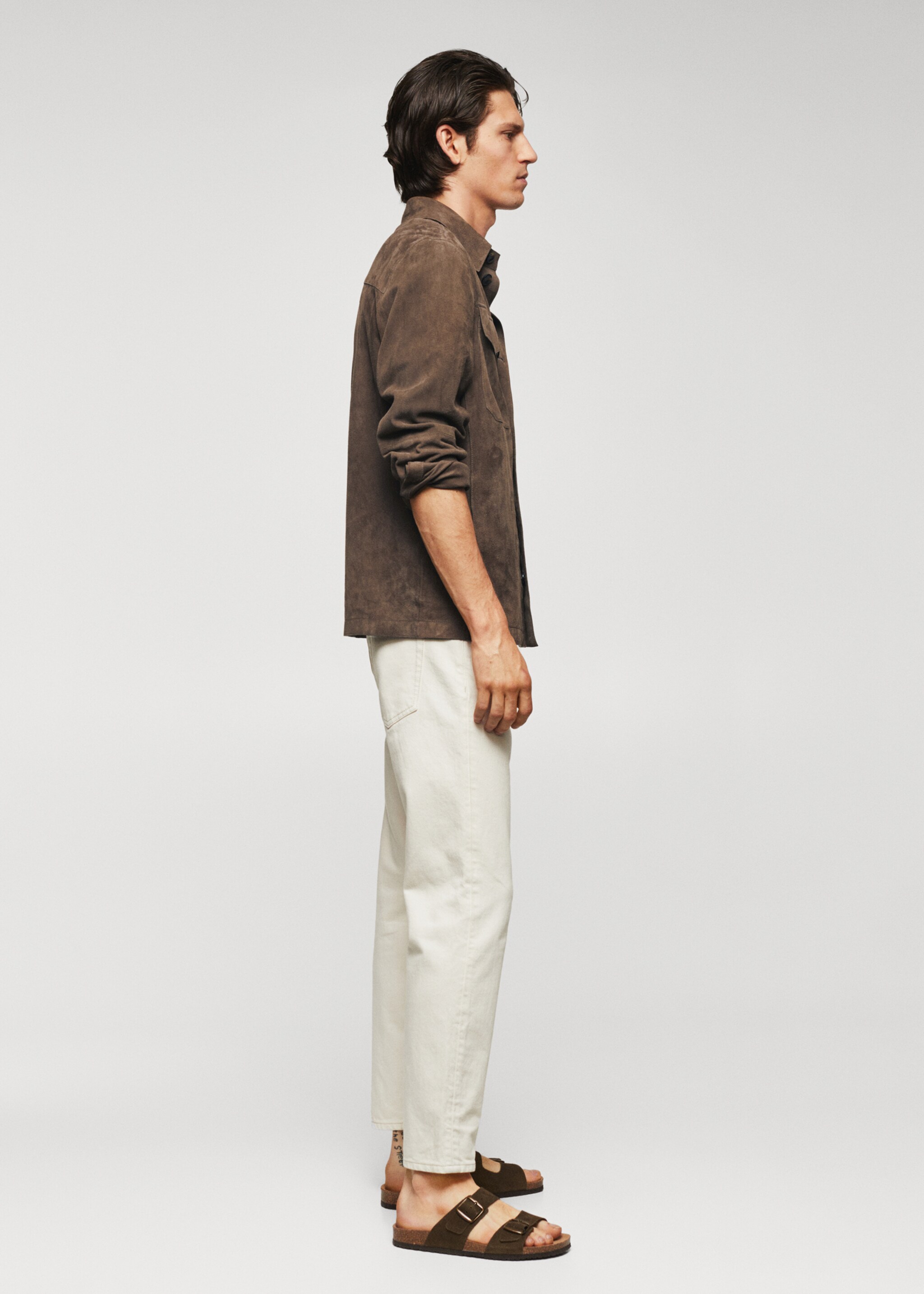 100% suede leather jacket - Details of the article 2, Khaki. Ref: 57032504-00.