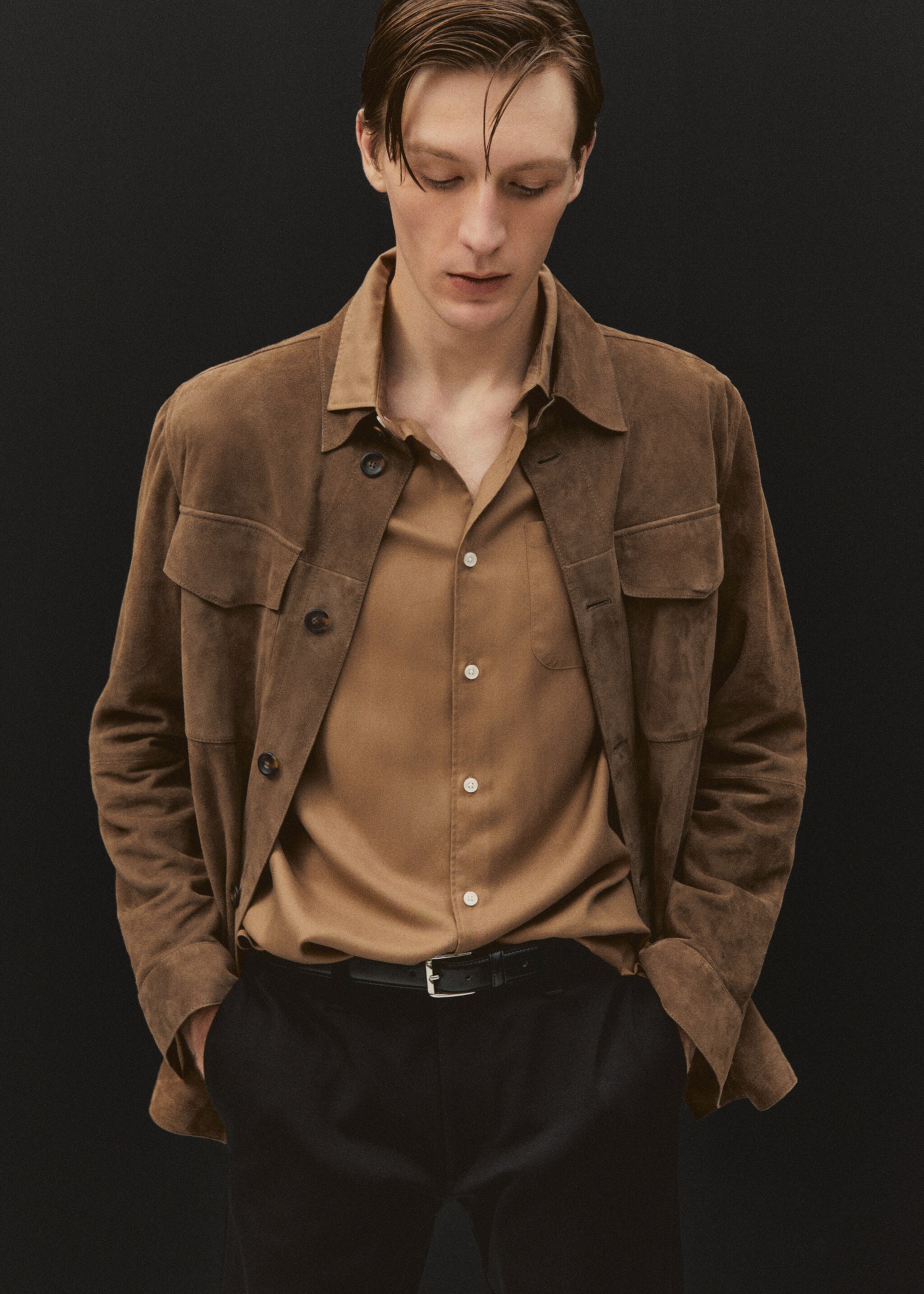 100% suede leather jacket - Details of the article 5, Khaki. Ref: 57032504-00.