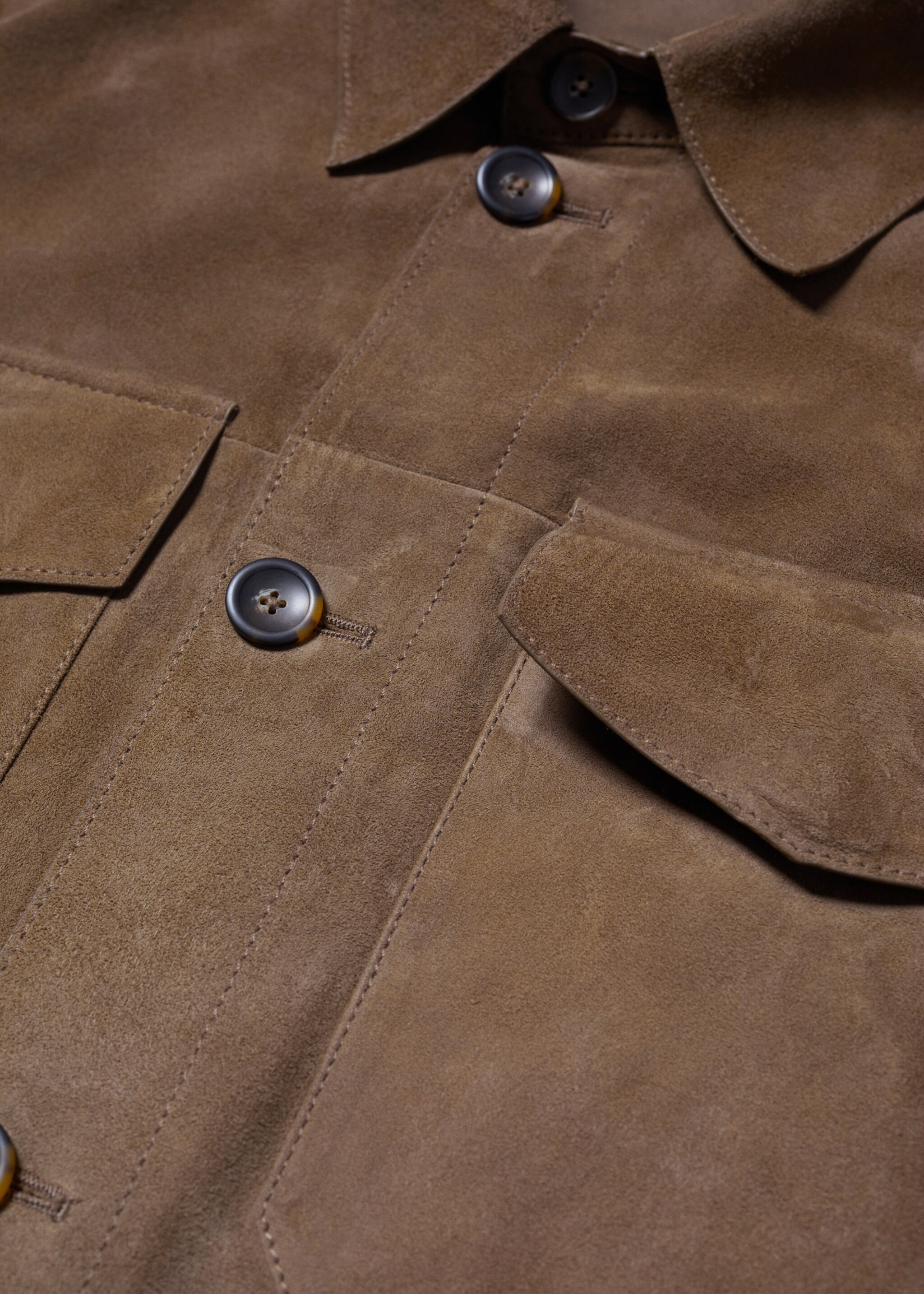 100% suede leather jacket - Details of the article 8, Khaki. Ref: 57032504-00.