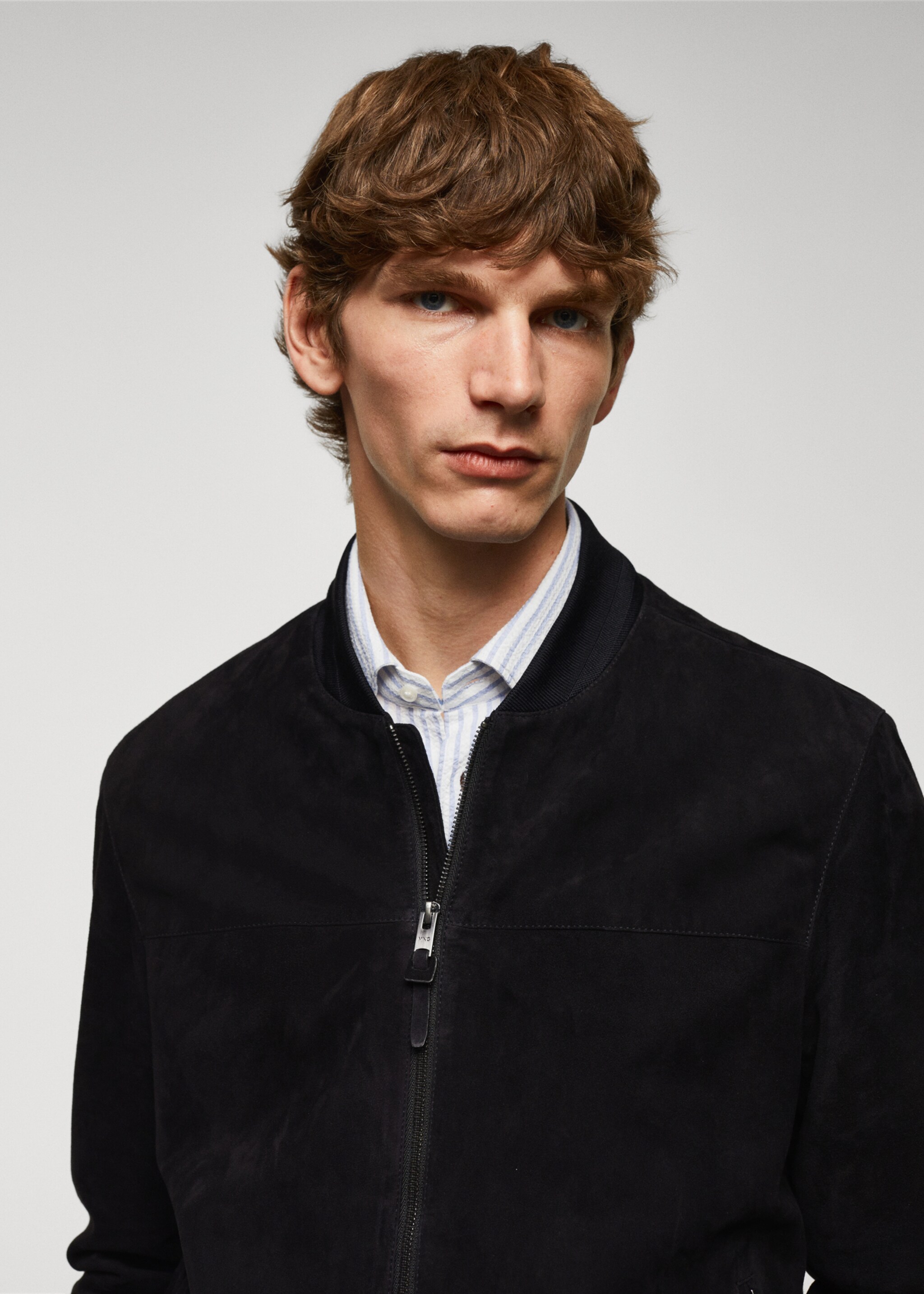 Leather bomber jacket - Details of the article 1, Indigo Blue. Ref: 57032505-00.