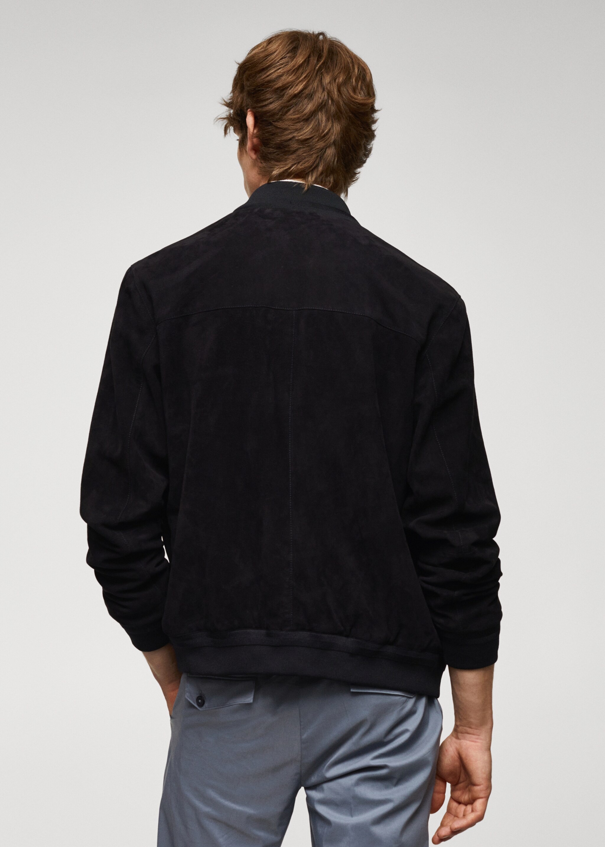 Leather bomber jacket - Reverse of the article, Indigo Blue. Ref: 57032505-00.