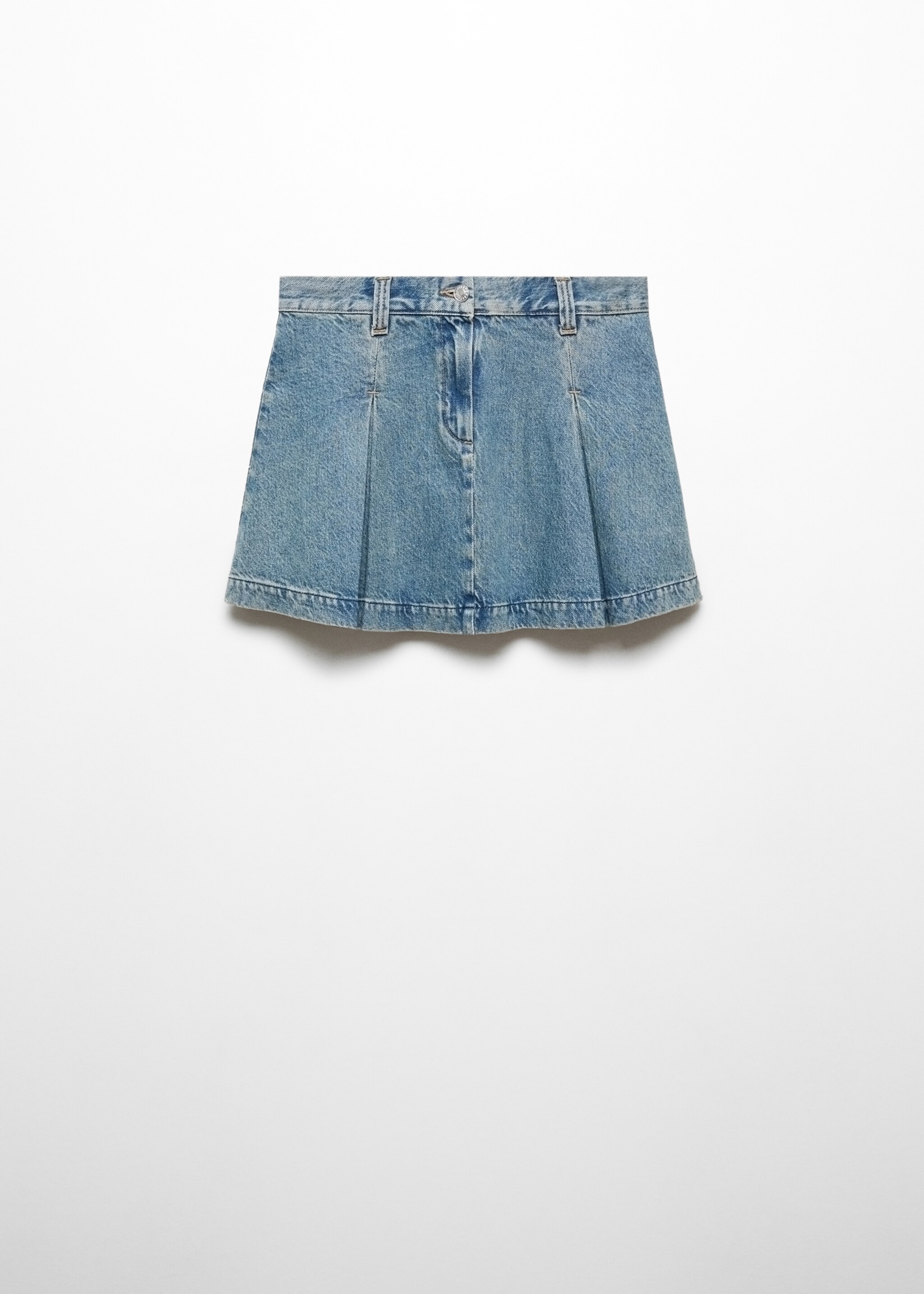 Pleated denim mini-skirt - Article without model, Medium Vintage Blue. Ref: 57033804-00.