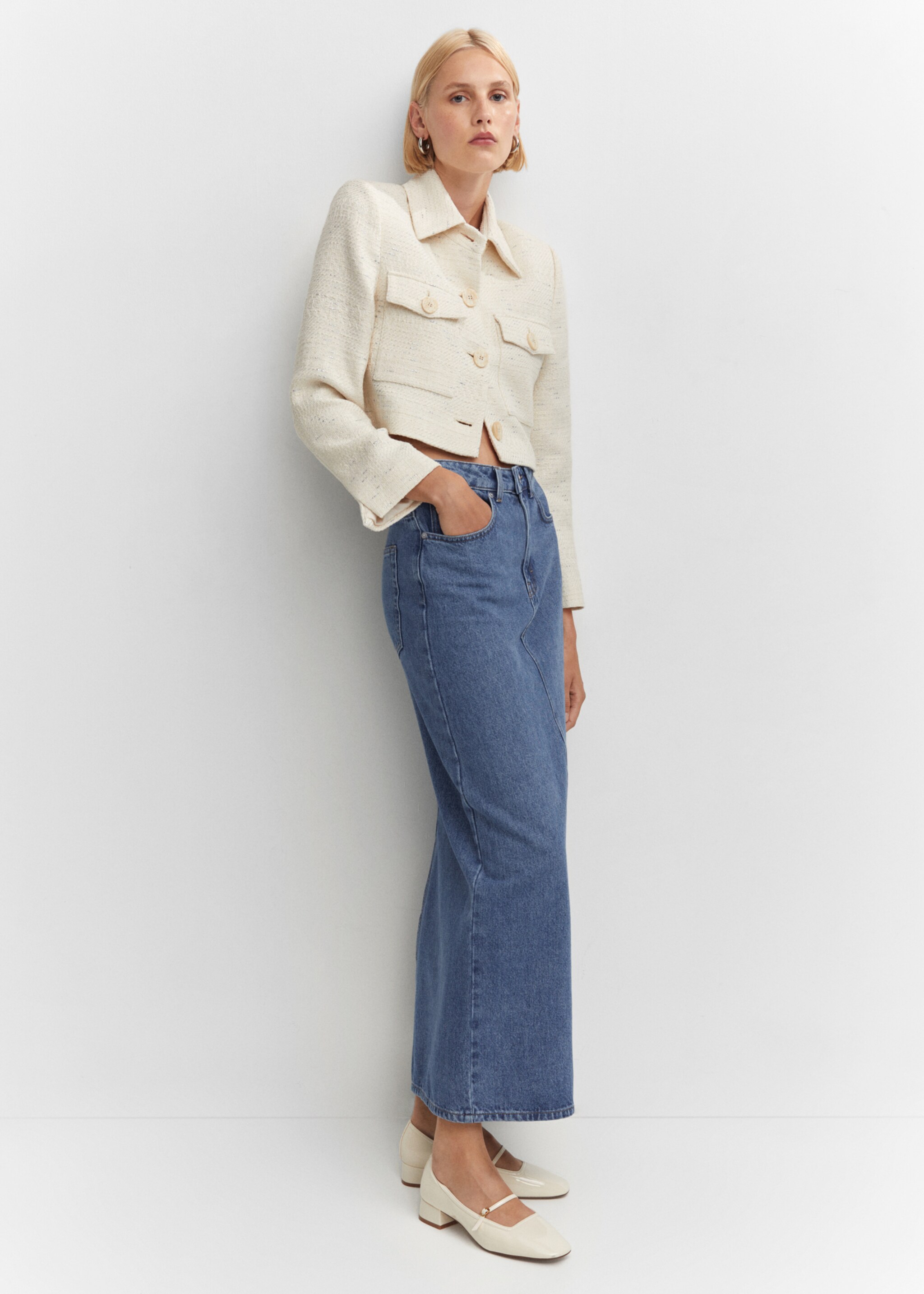 Long denim skirt - Details of the article 2, Medium Blue. Ref: 57033806-00.