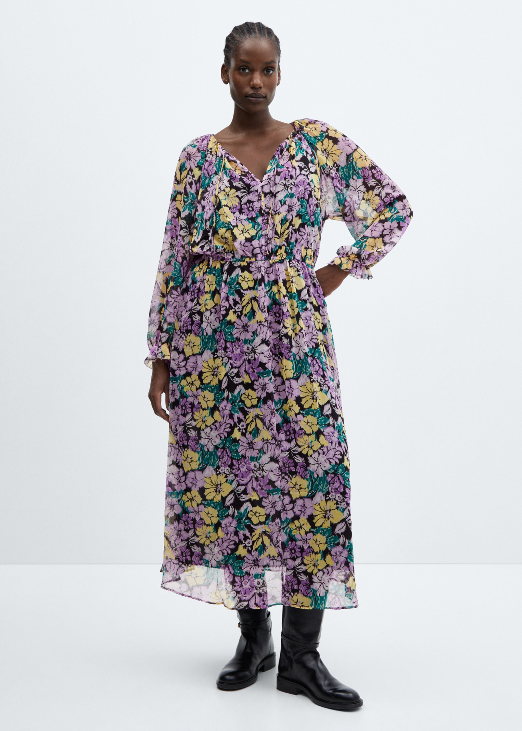 Textured floral-pattern dress - Details of the article 3
