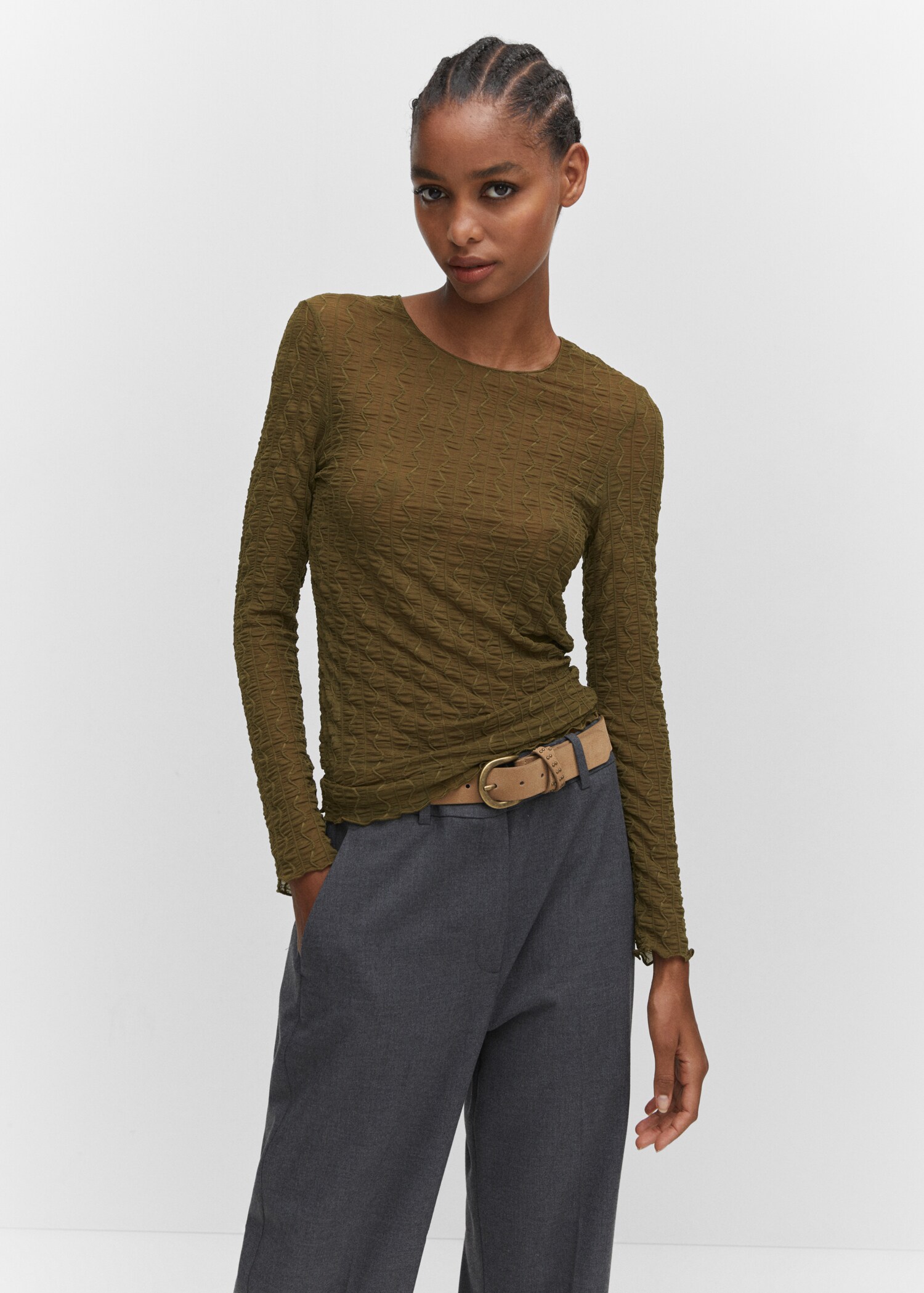 Long-sleeved t-shirt with ruffles - Medium plane