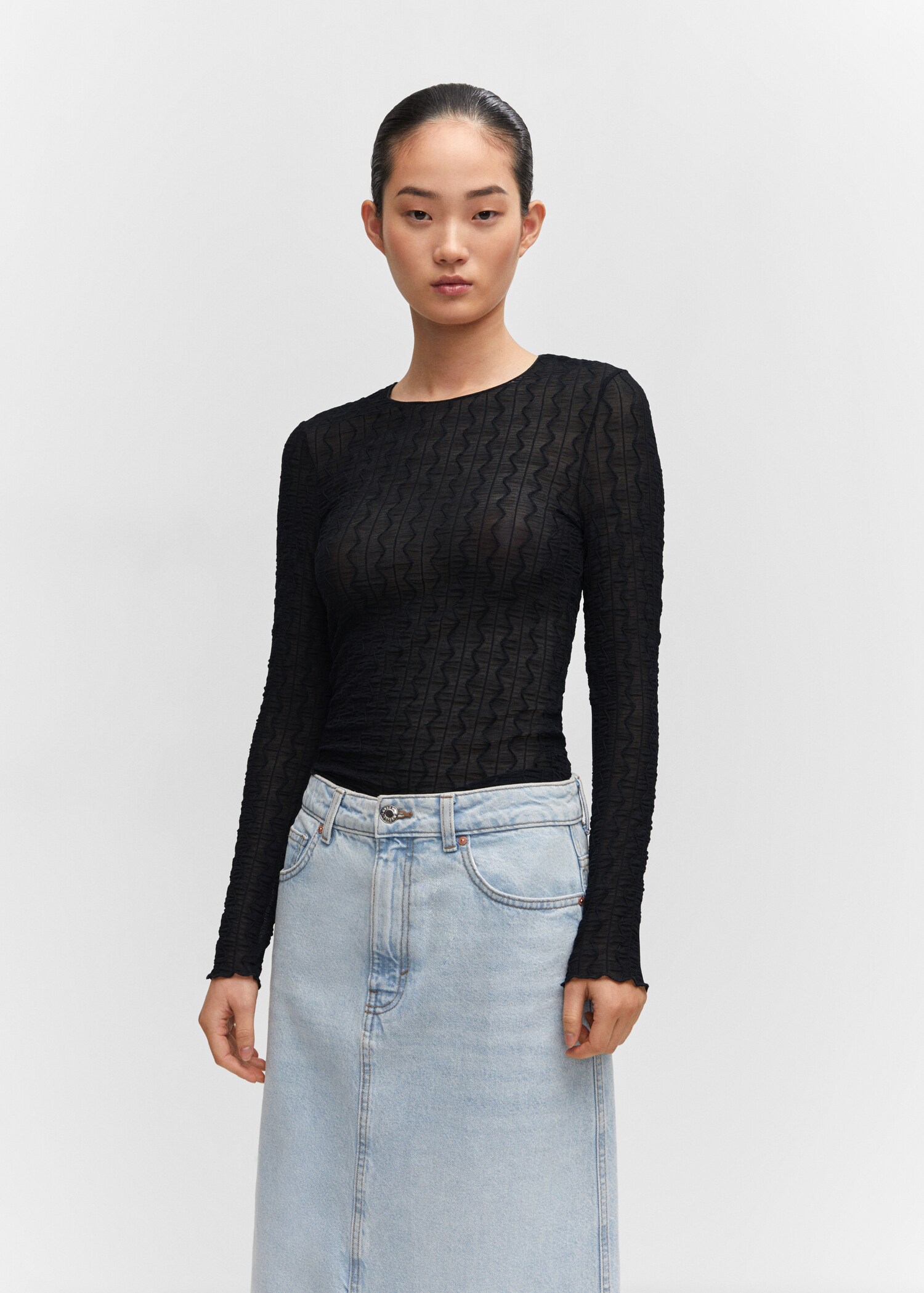 Long-sleeved t-shirt with ruffles - Medium plane