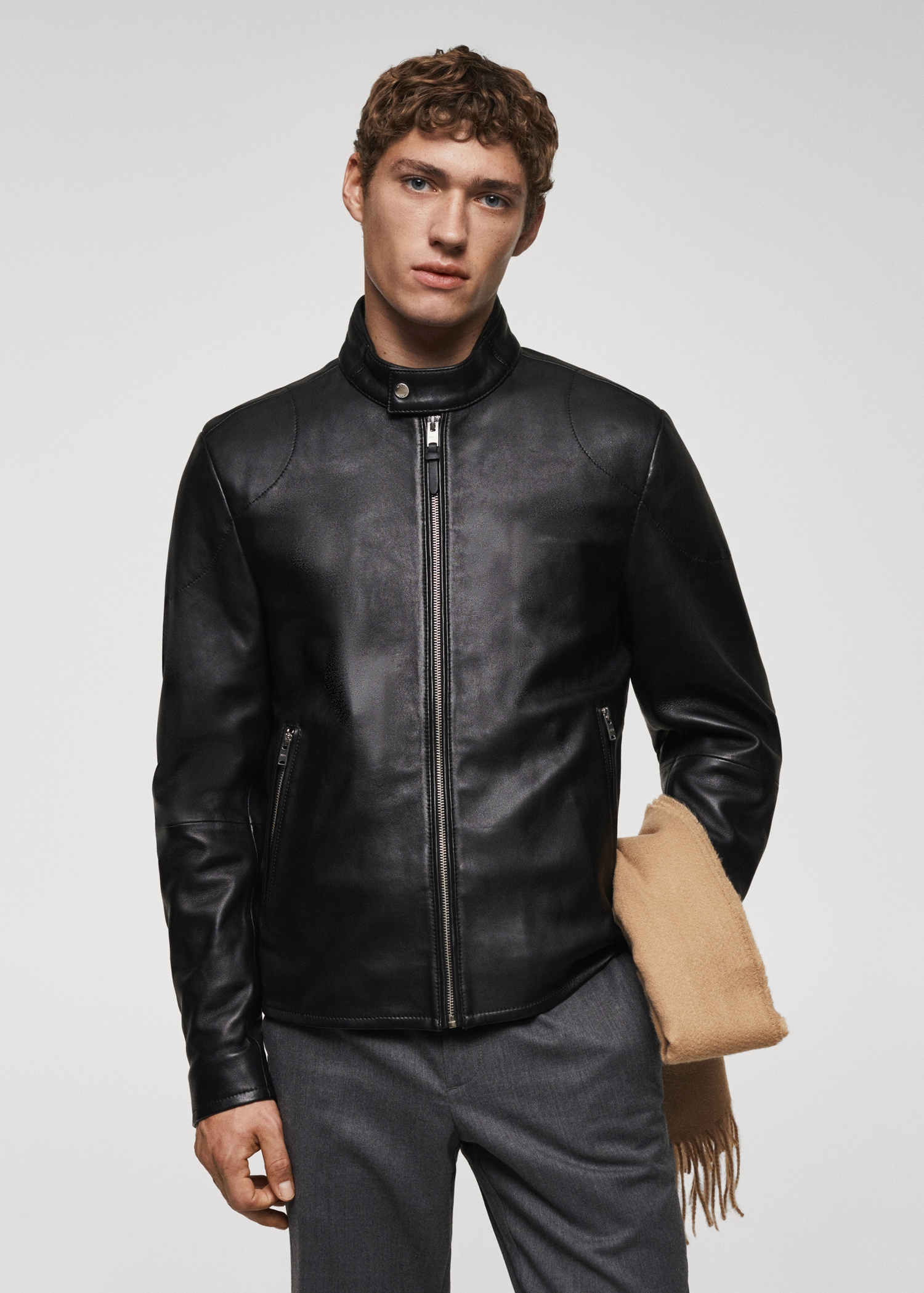 Zip-detail leather biker jacket Men MANGO OUTLET USA