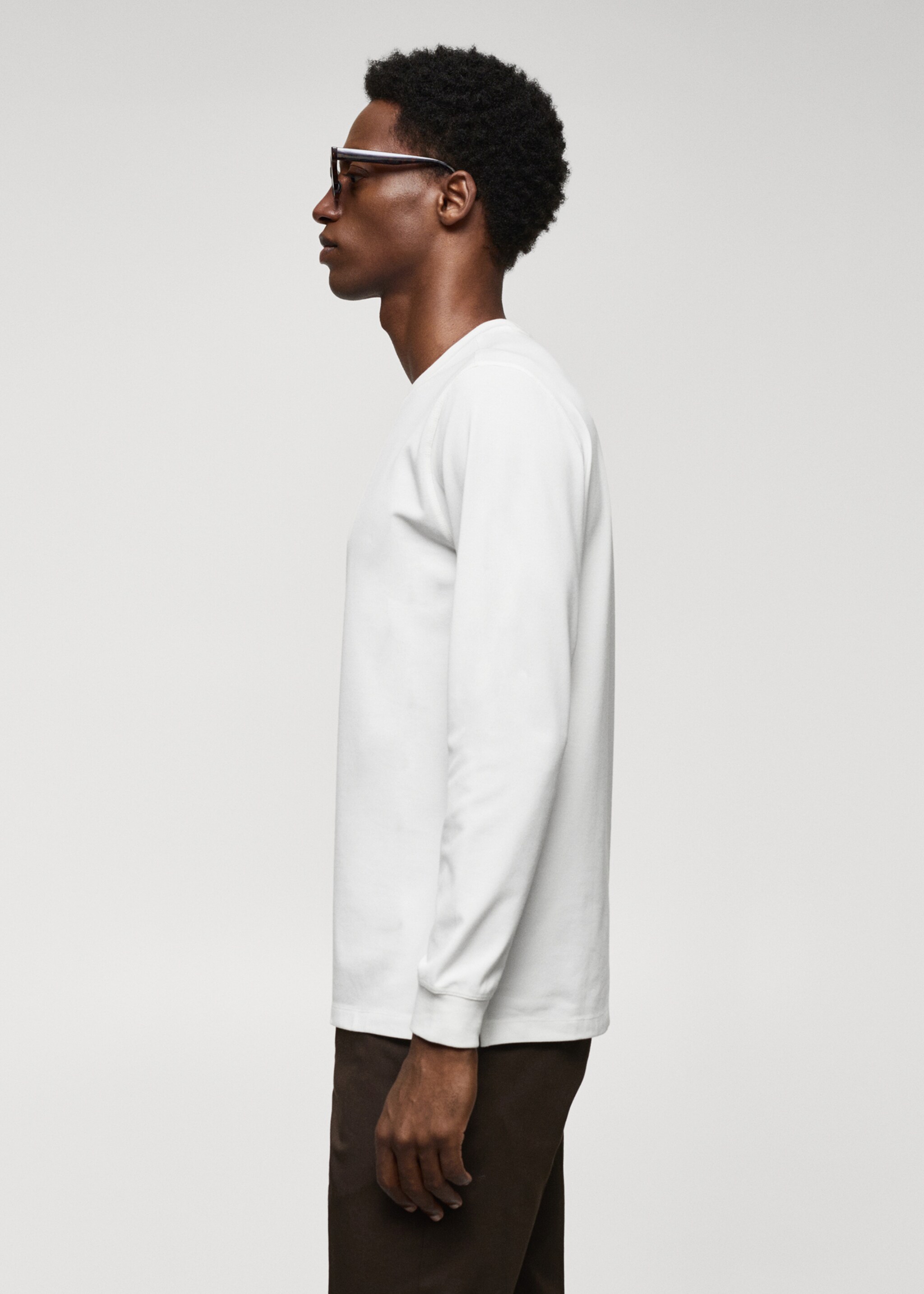Long-sleeved pique cotton t-shirt - Details of the article 2, White. Ref: 57034406-00.