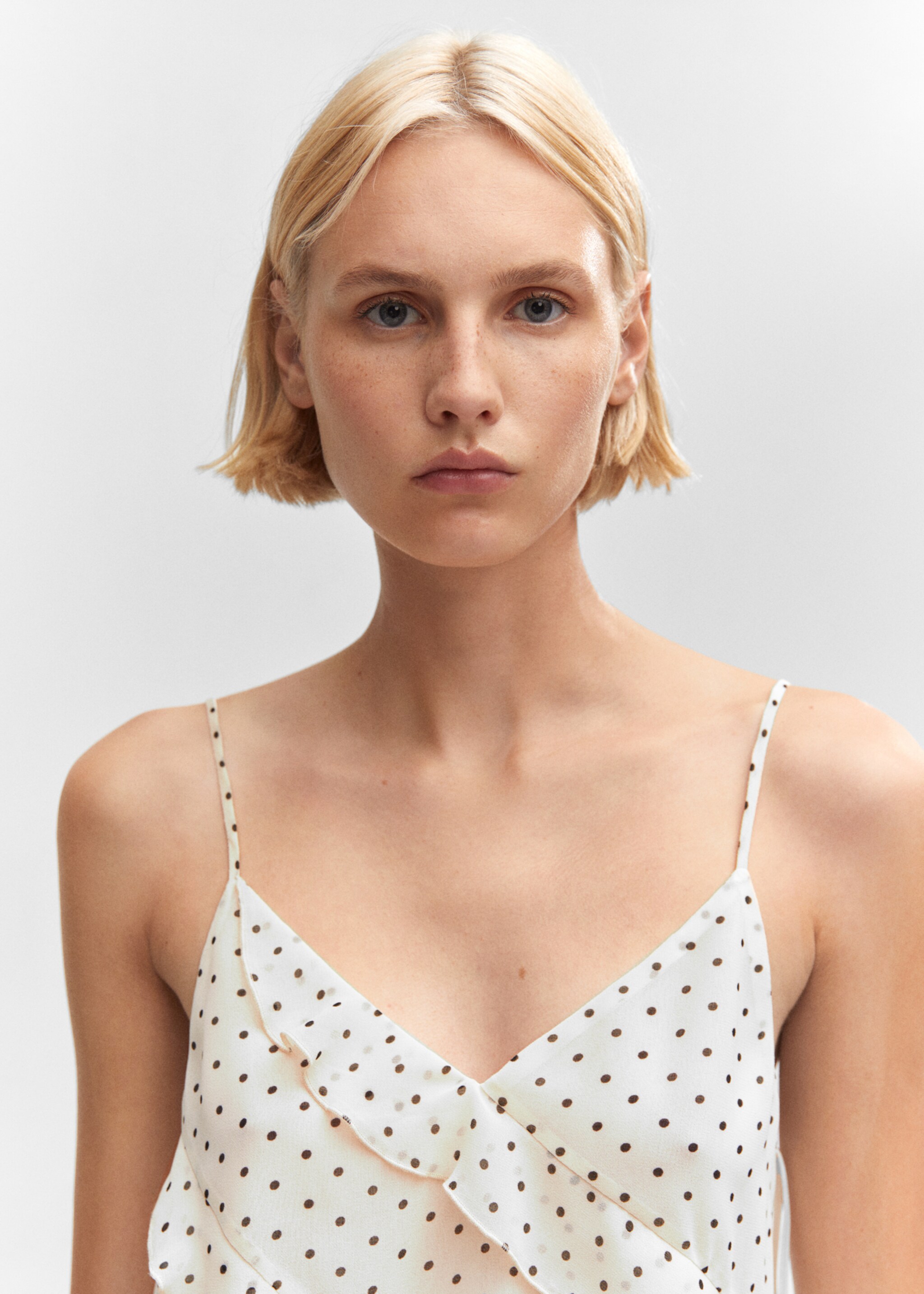 Chiffon ruffle top - Details of the article 1, Ecru. Ref: 57034431-00.