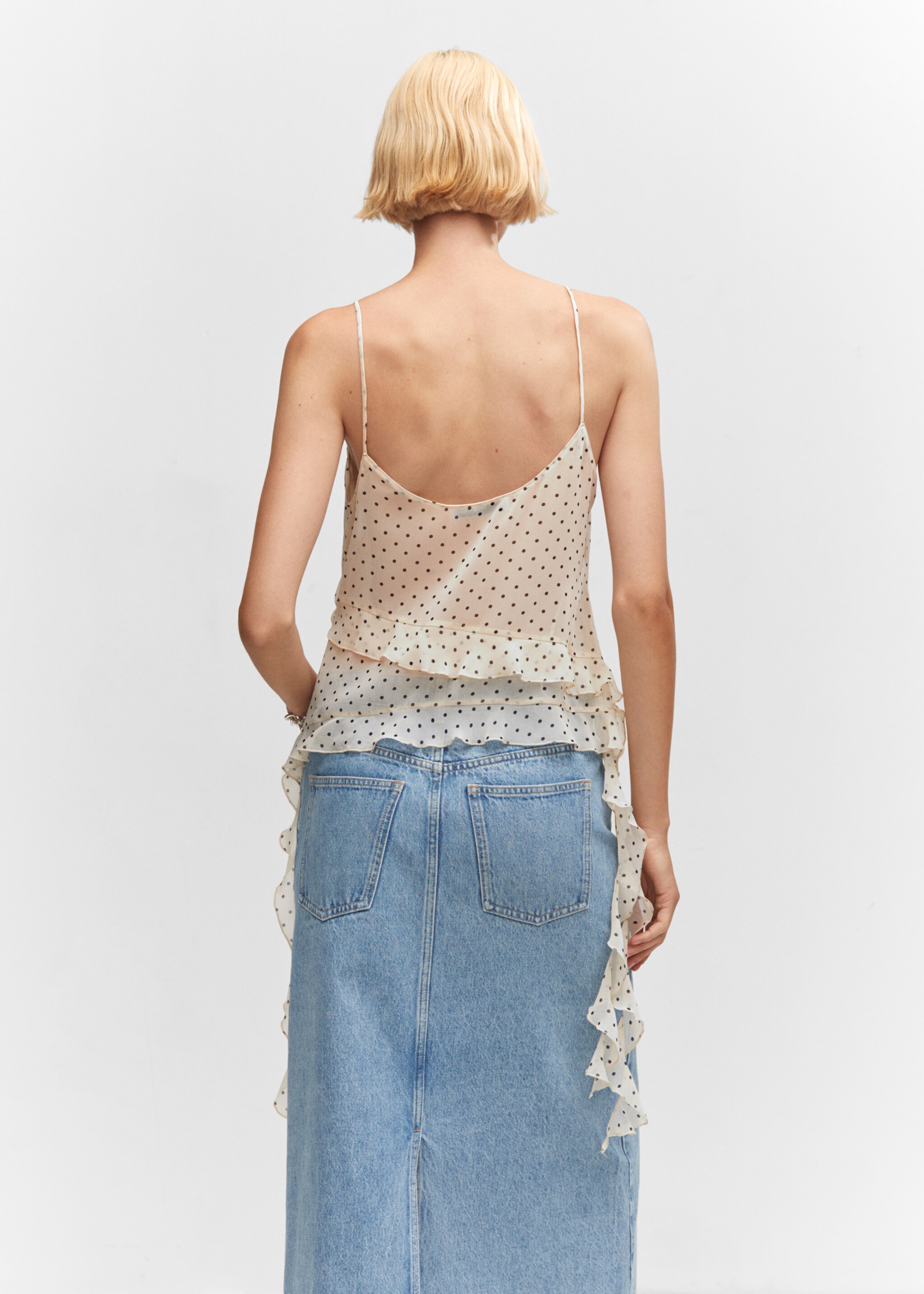 Chiffon ruffle top - Reverse of the article, Ecru. Ref: 57034431-00.