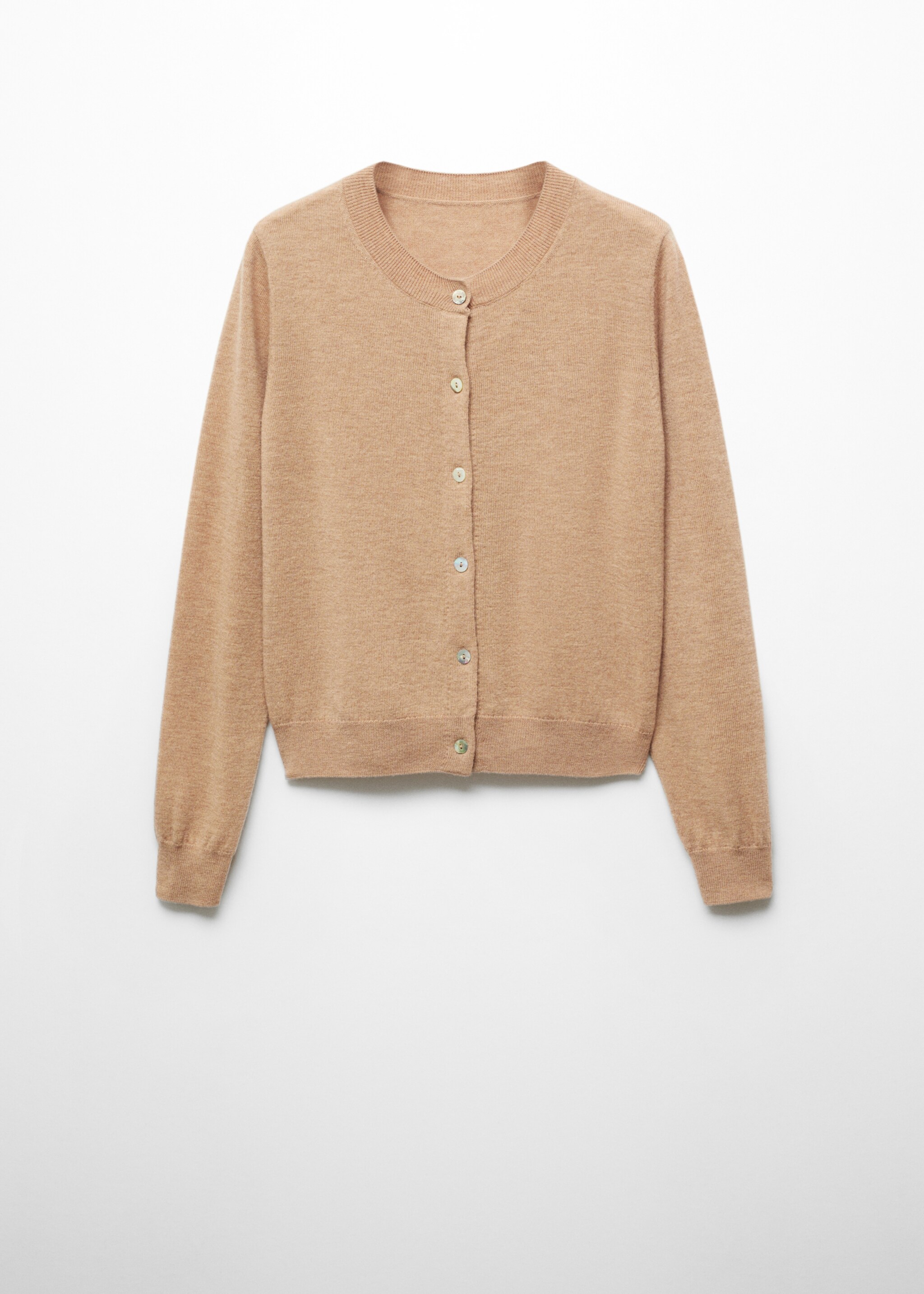 Round-neck wool cardigan - Article without model, Medium Brown. Ref: 57035803-00.