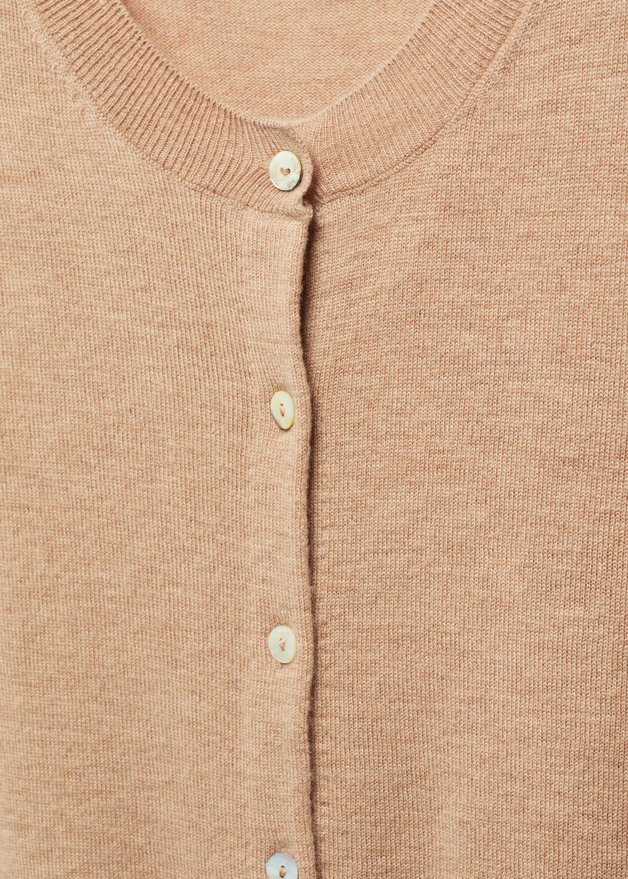 Round-neck wool cardigan - Details of the article 8, Medium Brown. Ref: 57035803-00.