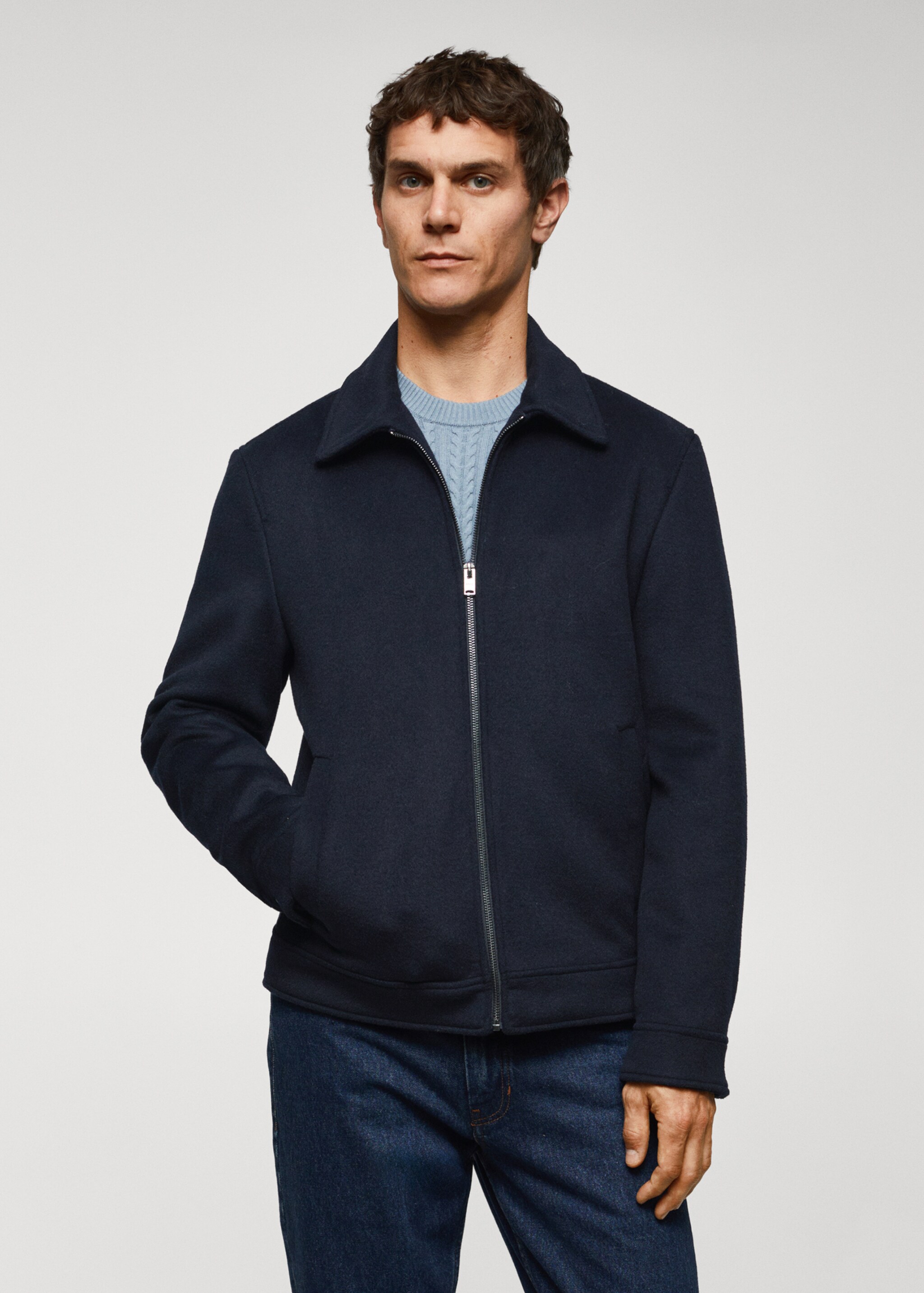 Straight recycled wool jacket - Medium plane, Dark Navy. Ref: 57035950-00.