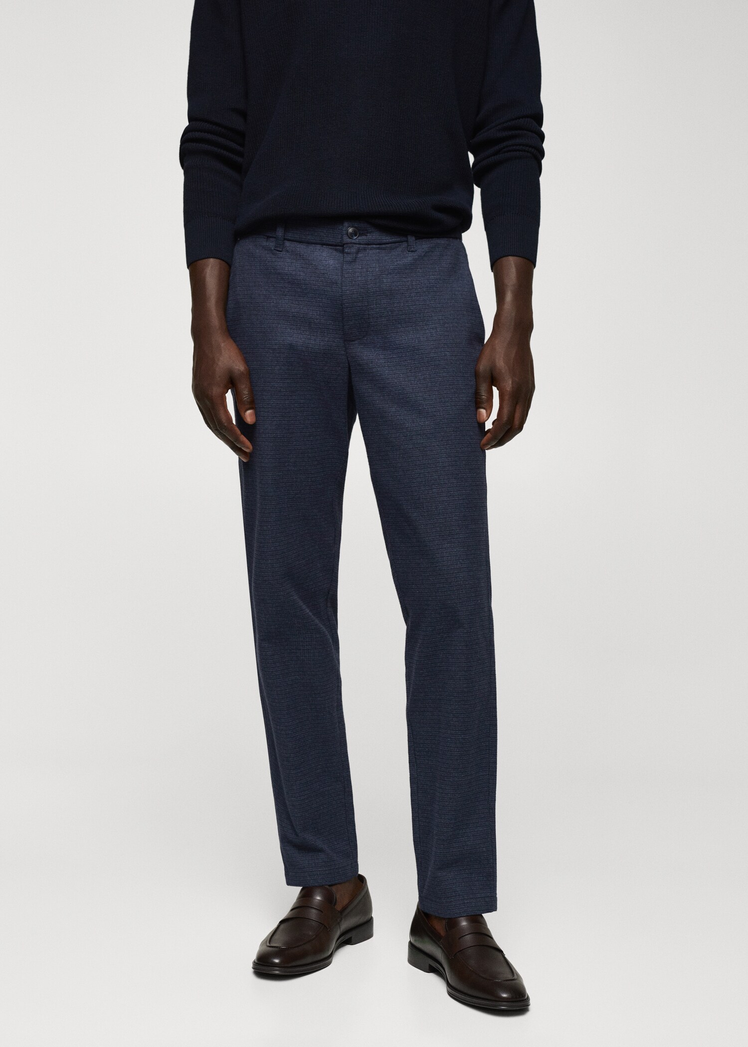 Slim-fit cotton micro-houndstooth slim-fit pants - Medium plane