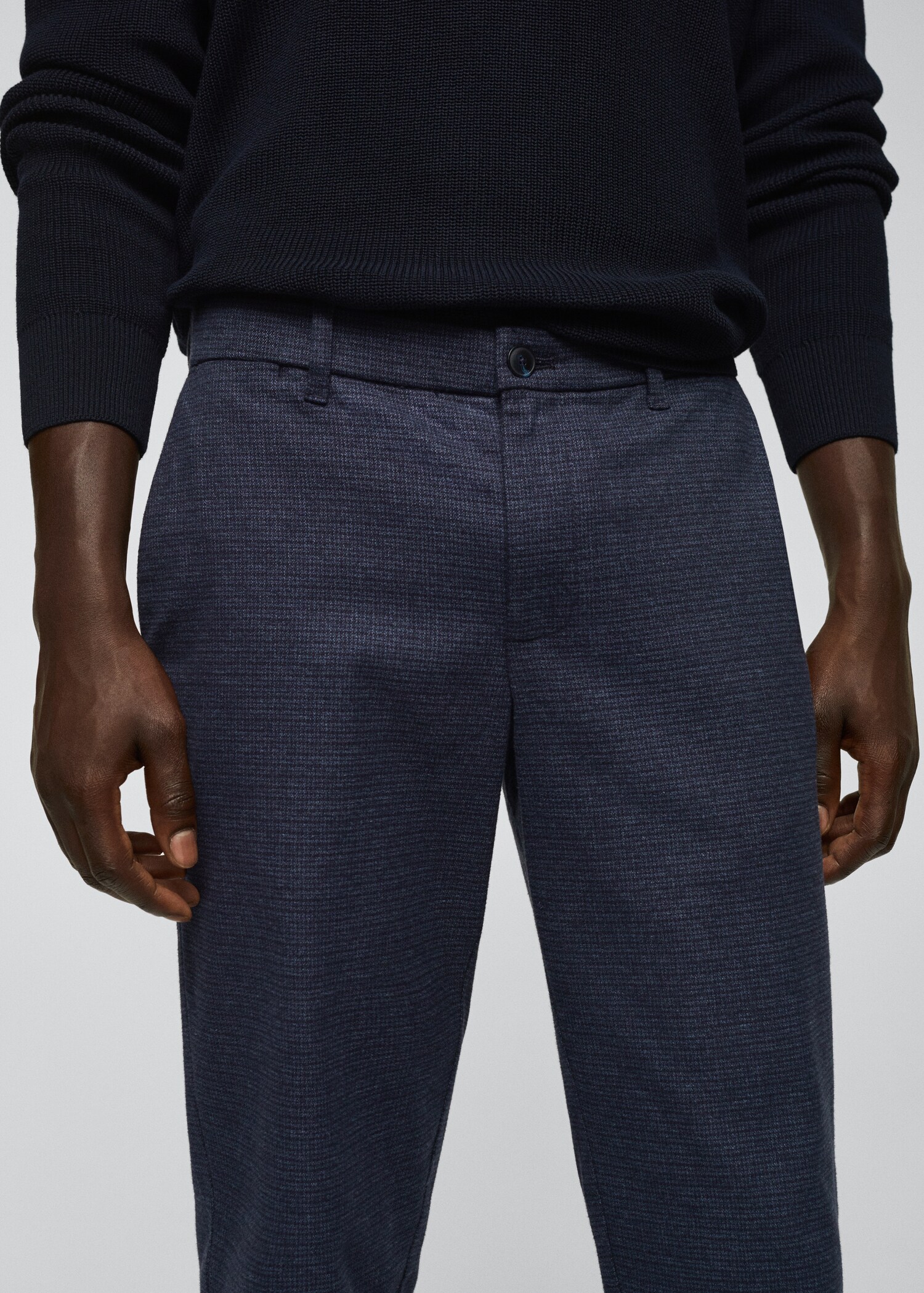 Slim-fit cotton micro-houndstooth slim-fit pants - Details of the article 1
