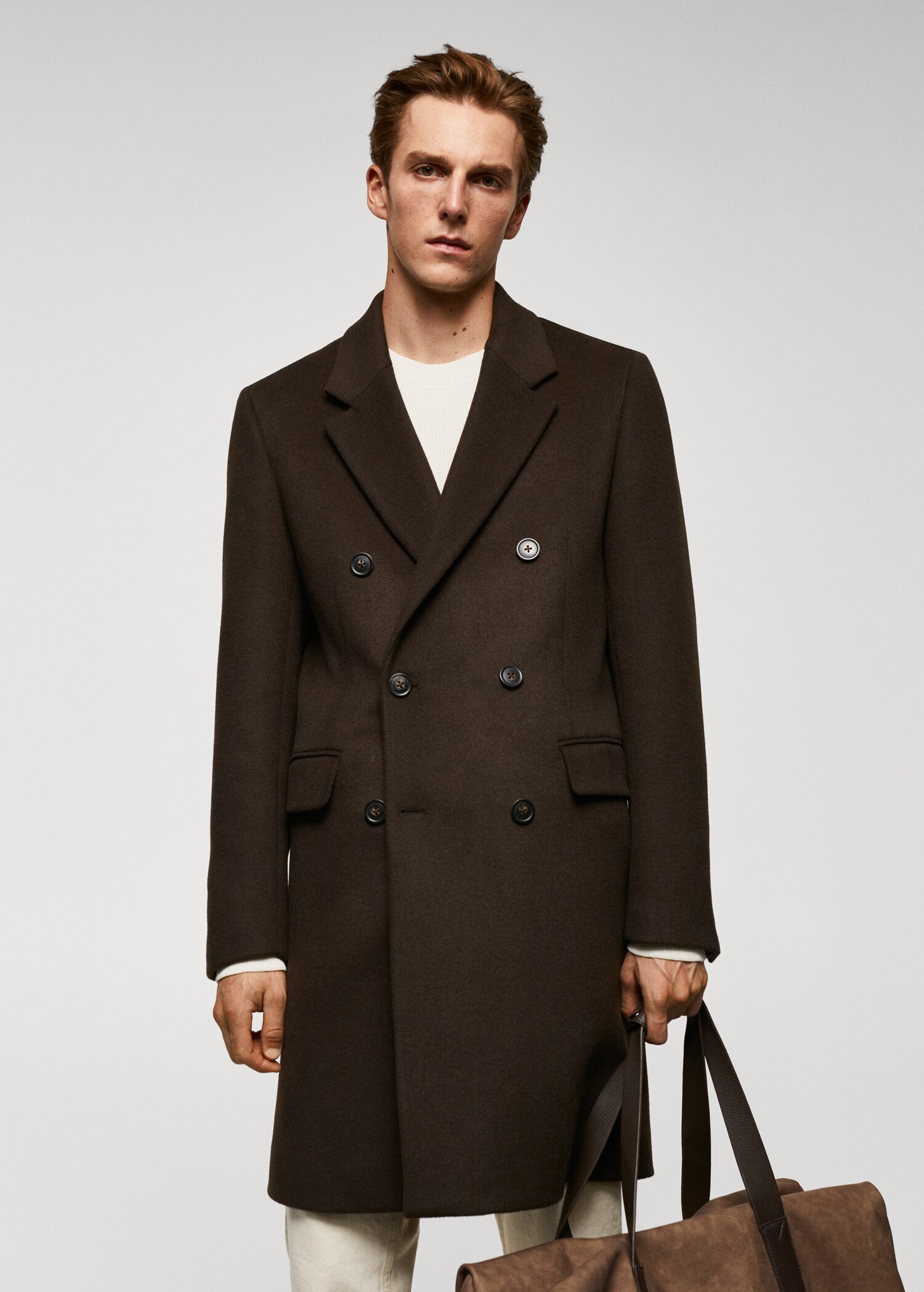Recycled wool double-breasted coat - Medium plane