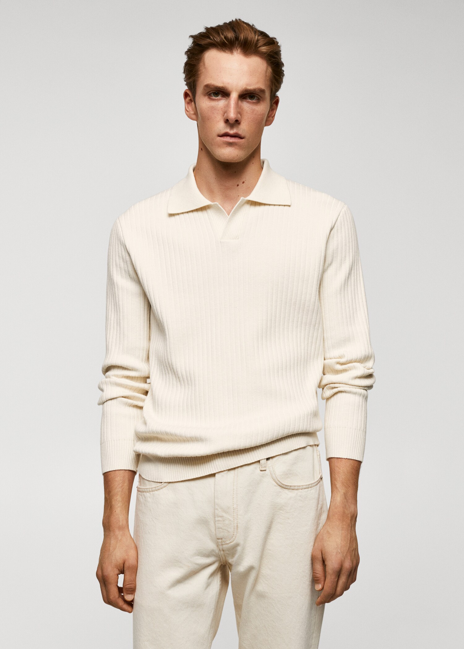 Fine rib-knit polo shirt - Medium plane