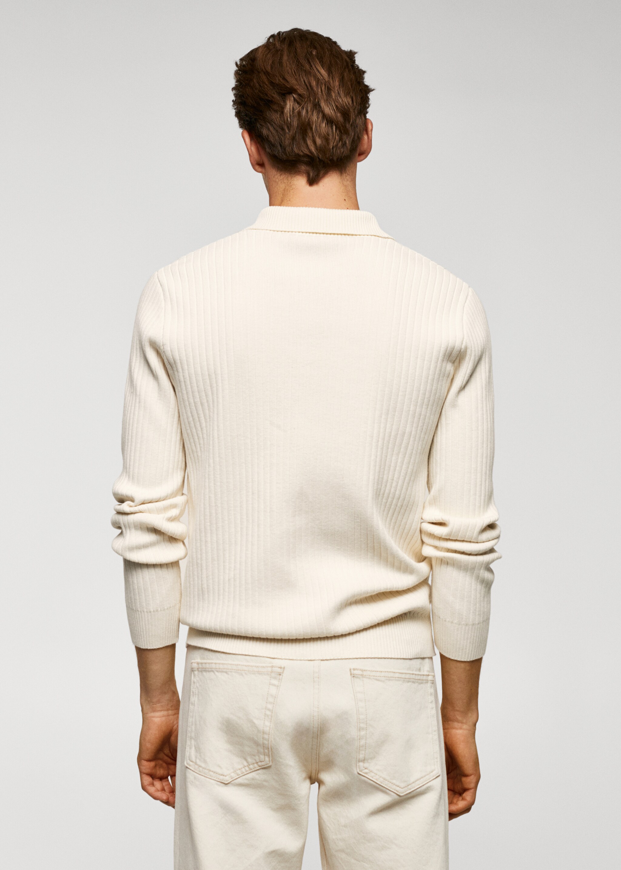 Fine rib-knit polo shirt - Reverse of the article, Off White. Ref: 57035957-00.