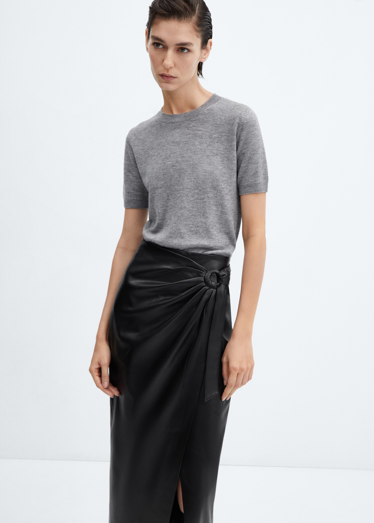 Jupe midi drapée simili-cuir - Détail de l'article 1