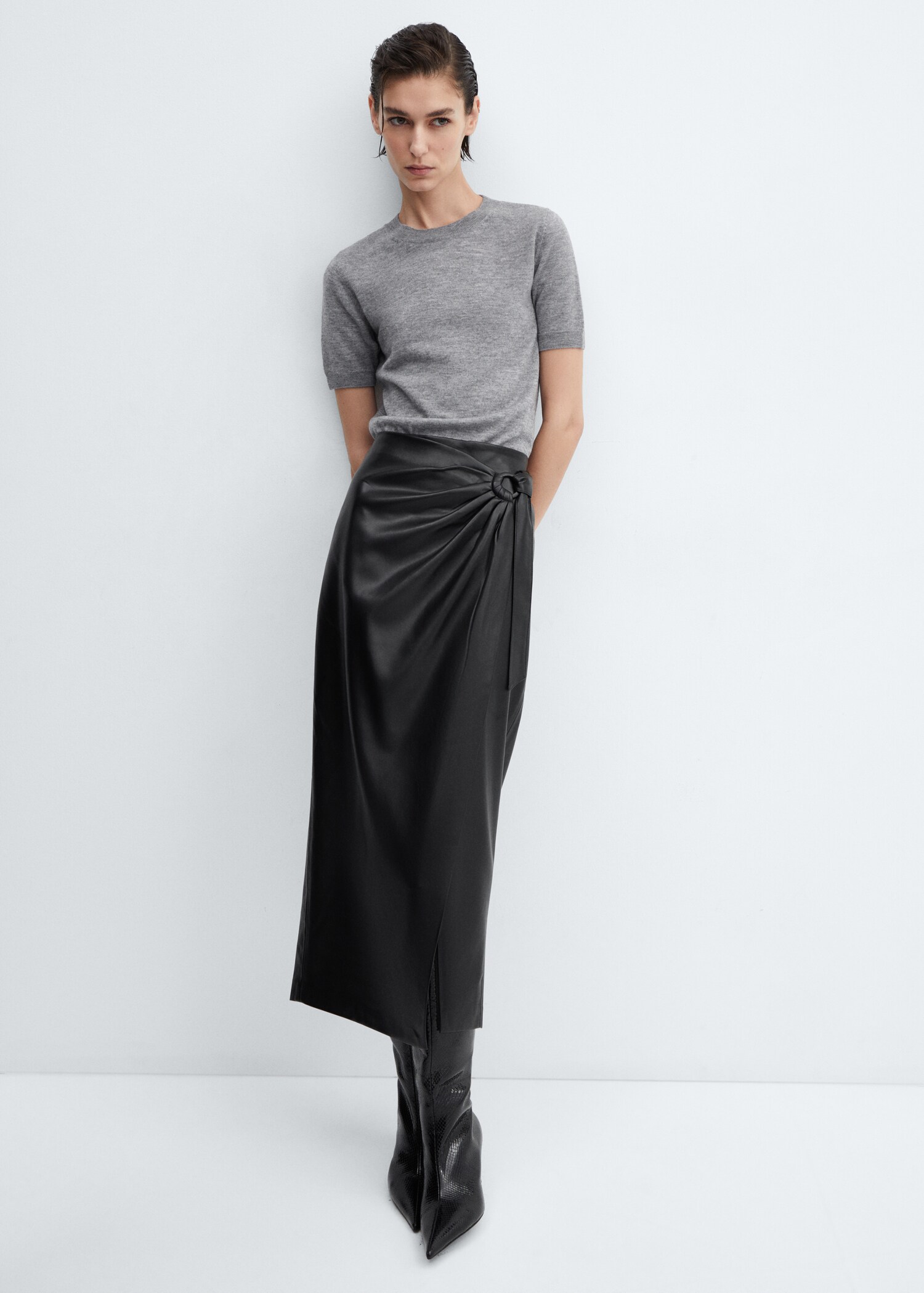 Jupe midi drapée simili-cuir - Détail de l'article 2