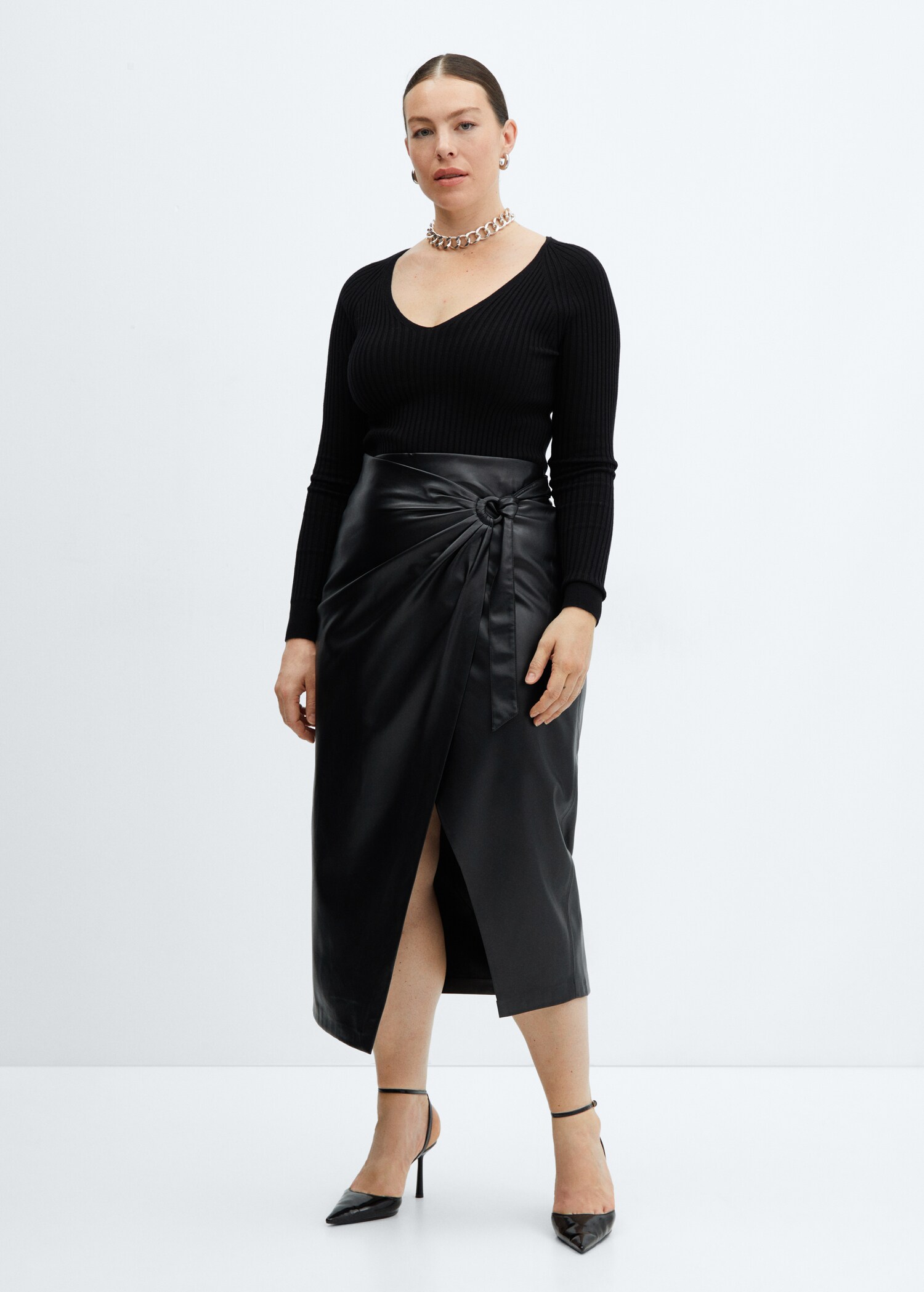 Jupe midi drapée simili-cuir - Détail de l'article 3