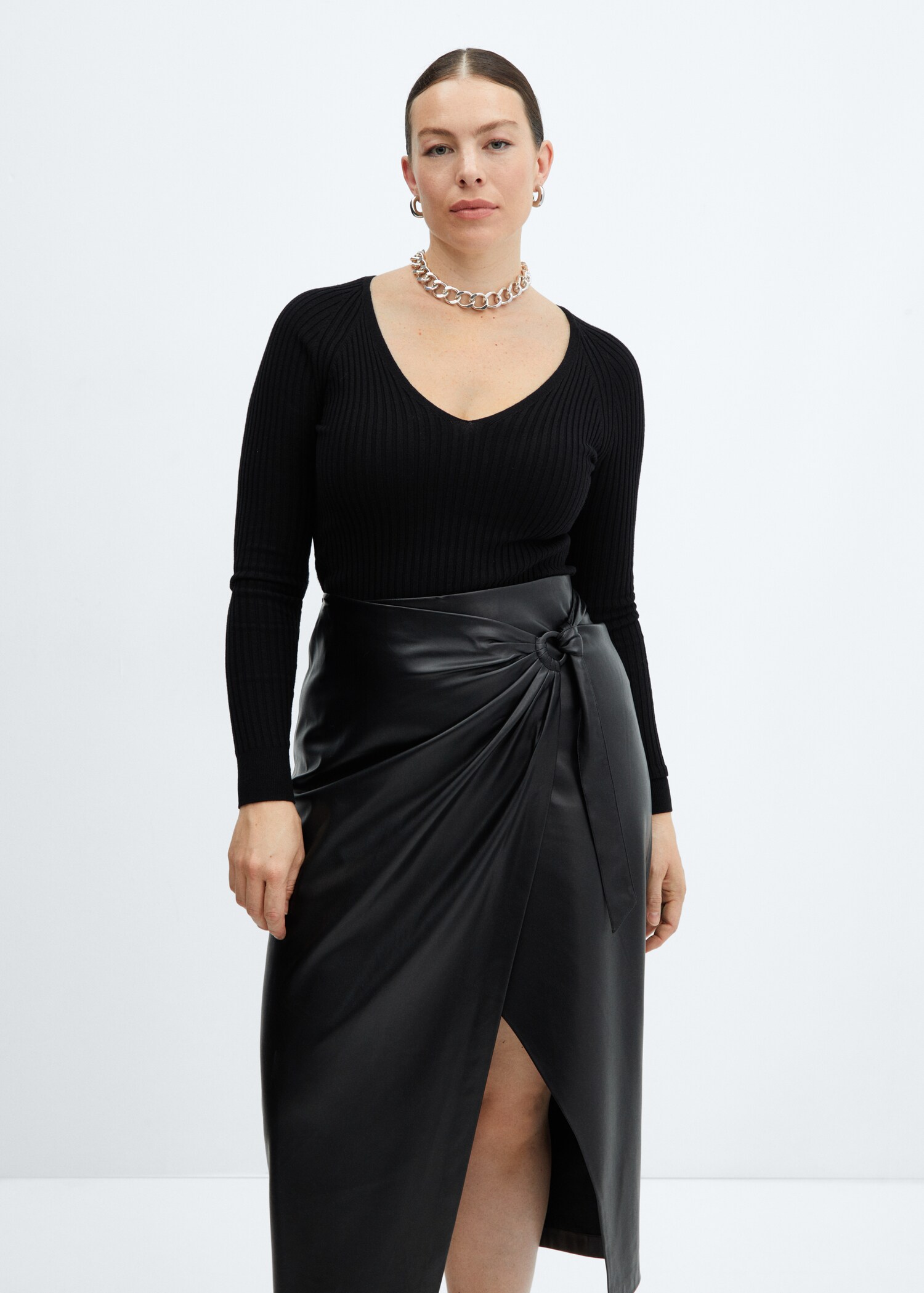 Jupe midi drapée simili-cuir - Détail de l'article 5