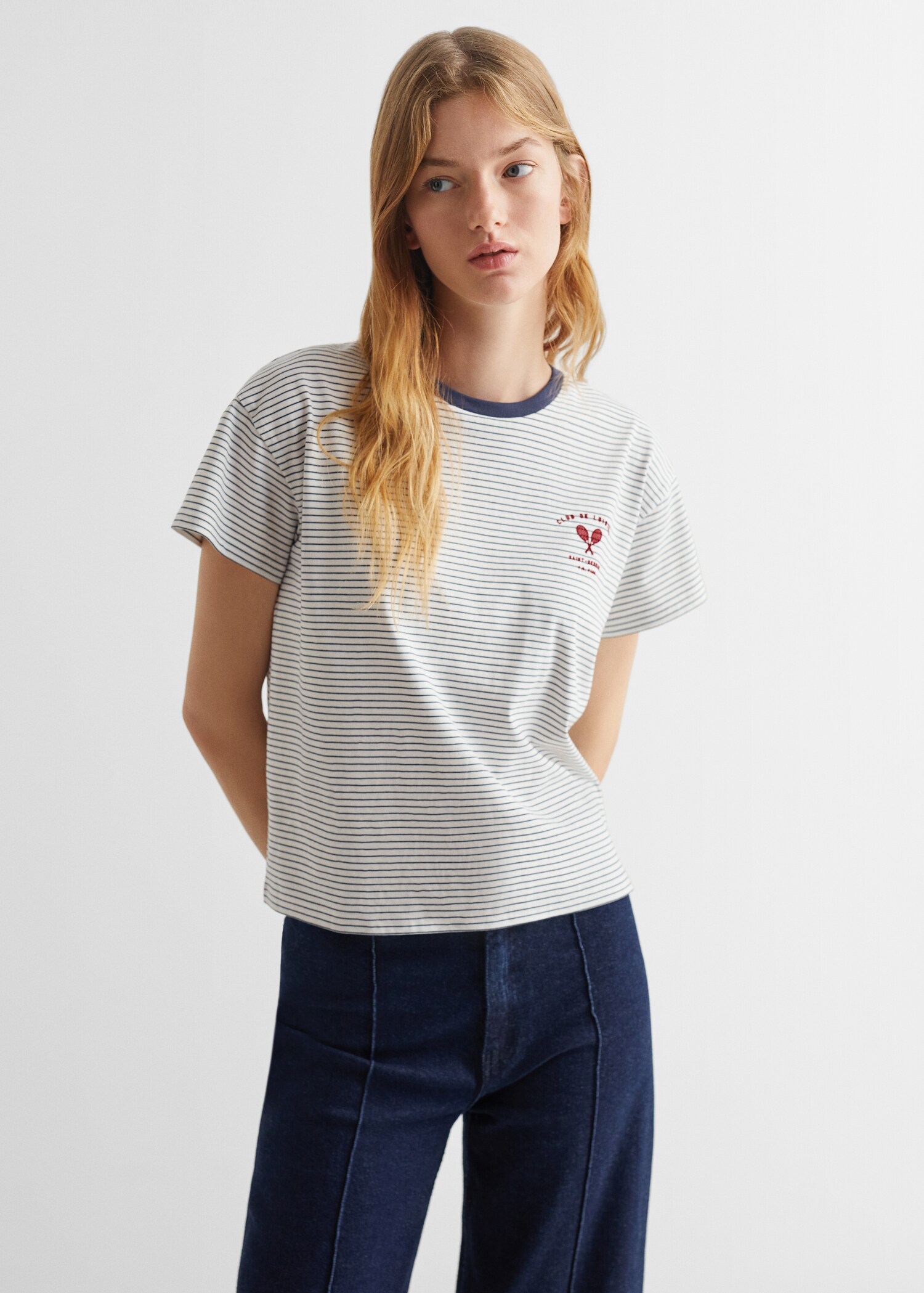 T-shirt algodão riscas - Plano médio