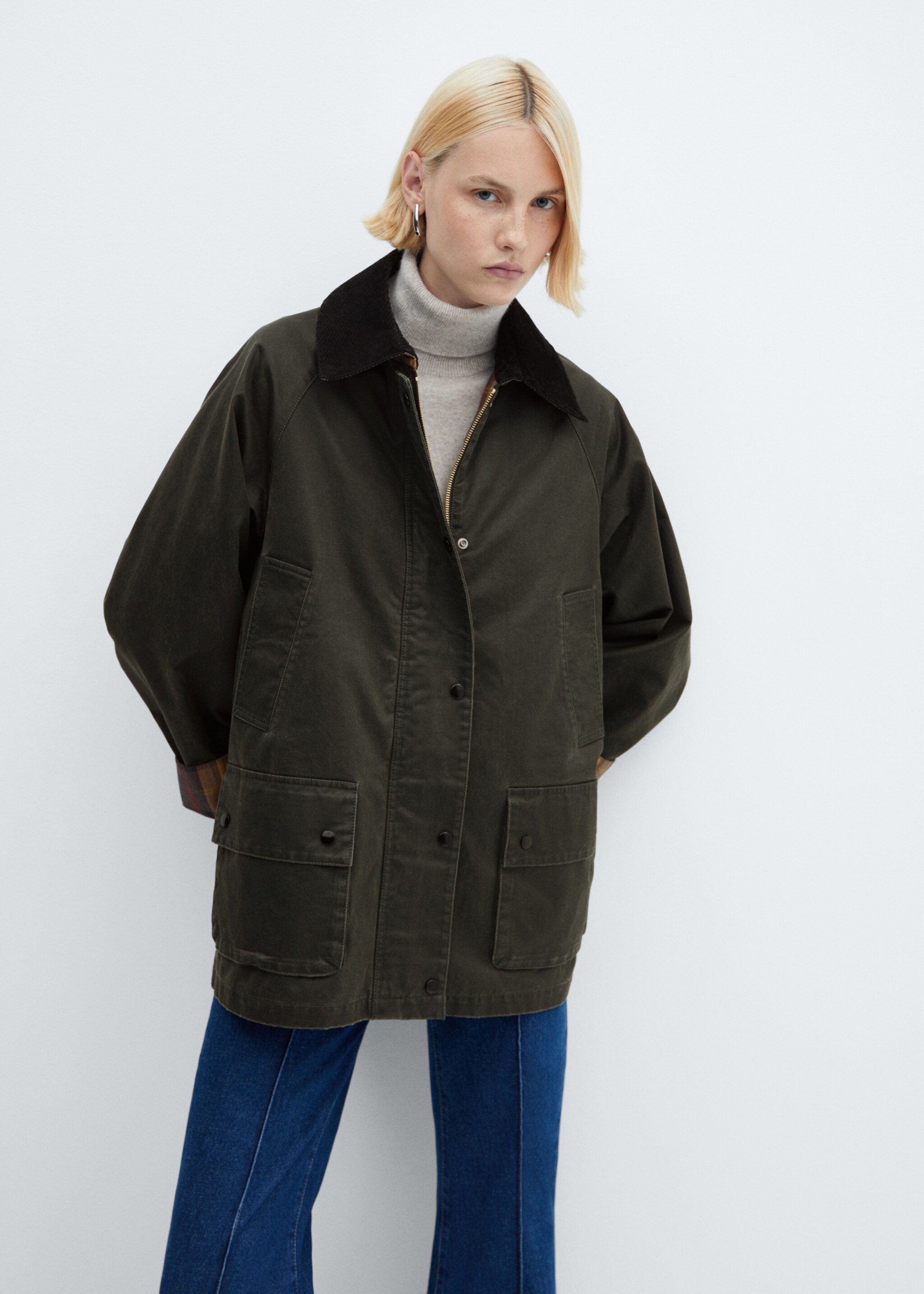 Waxed-effect short parka - Medium plane