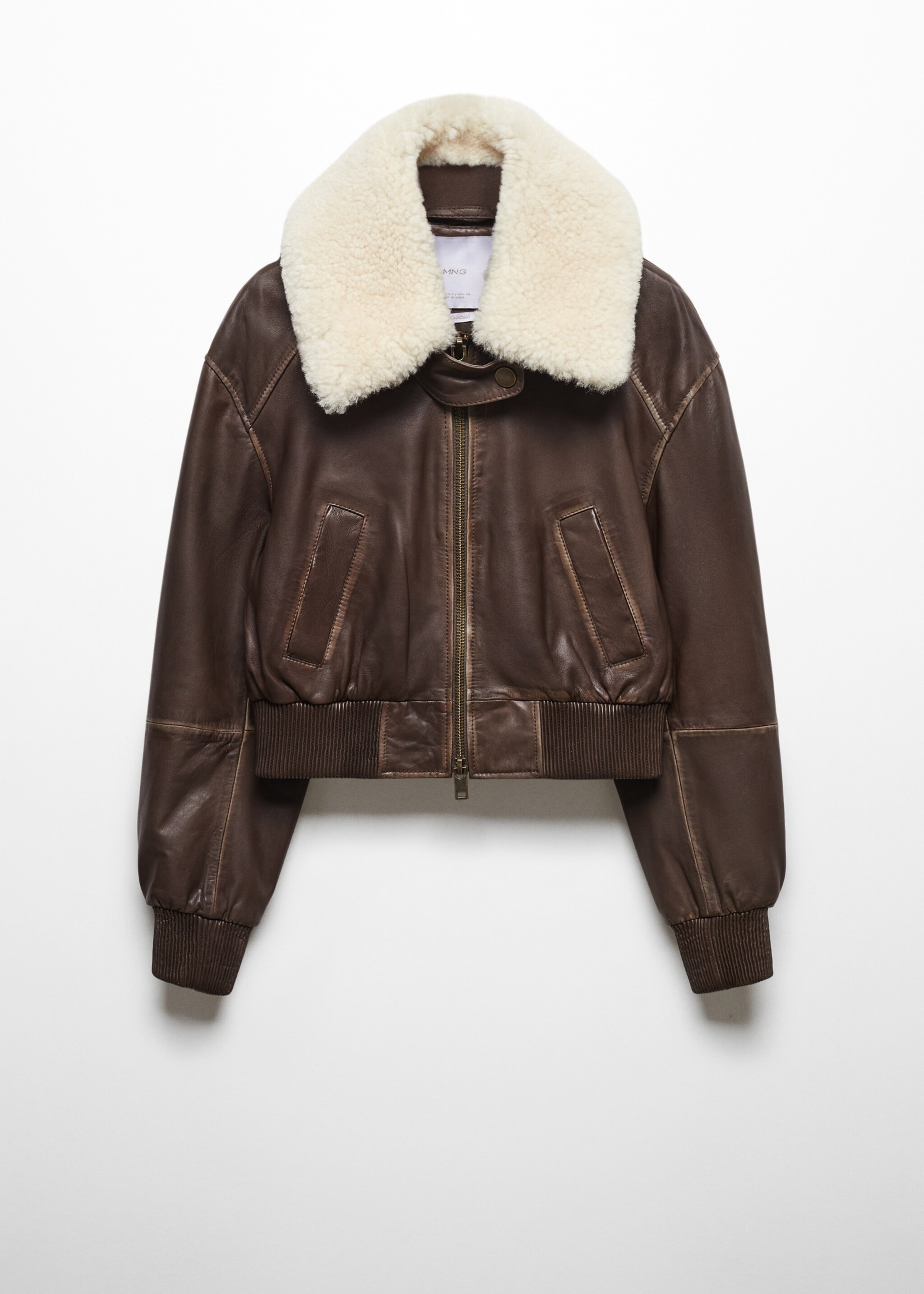 Leather bomber jacket with shearling collar - Article without model