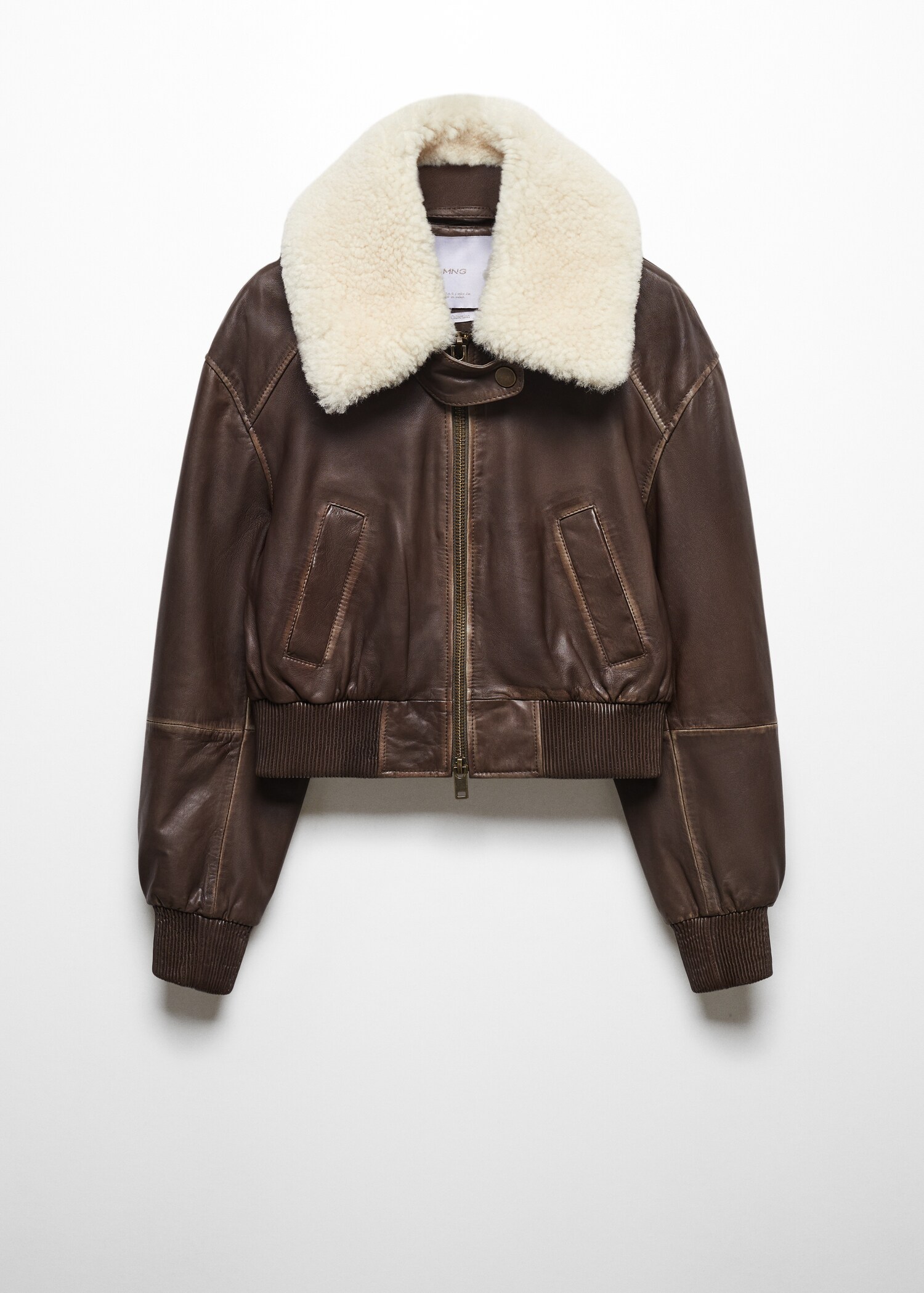 Leather bomber jacket with shearling collar - Article without model