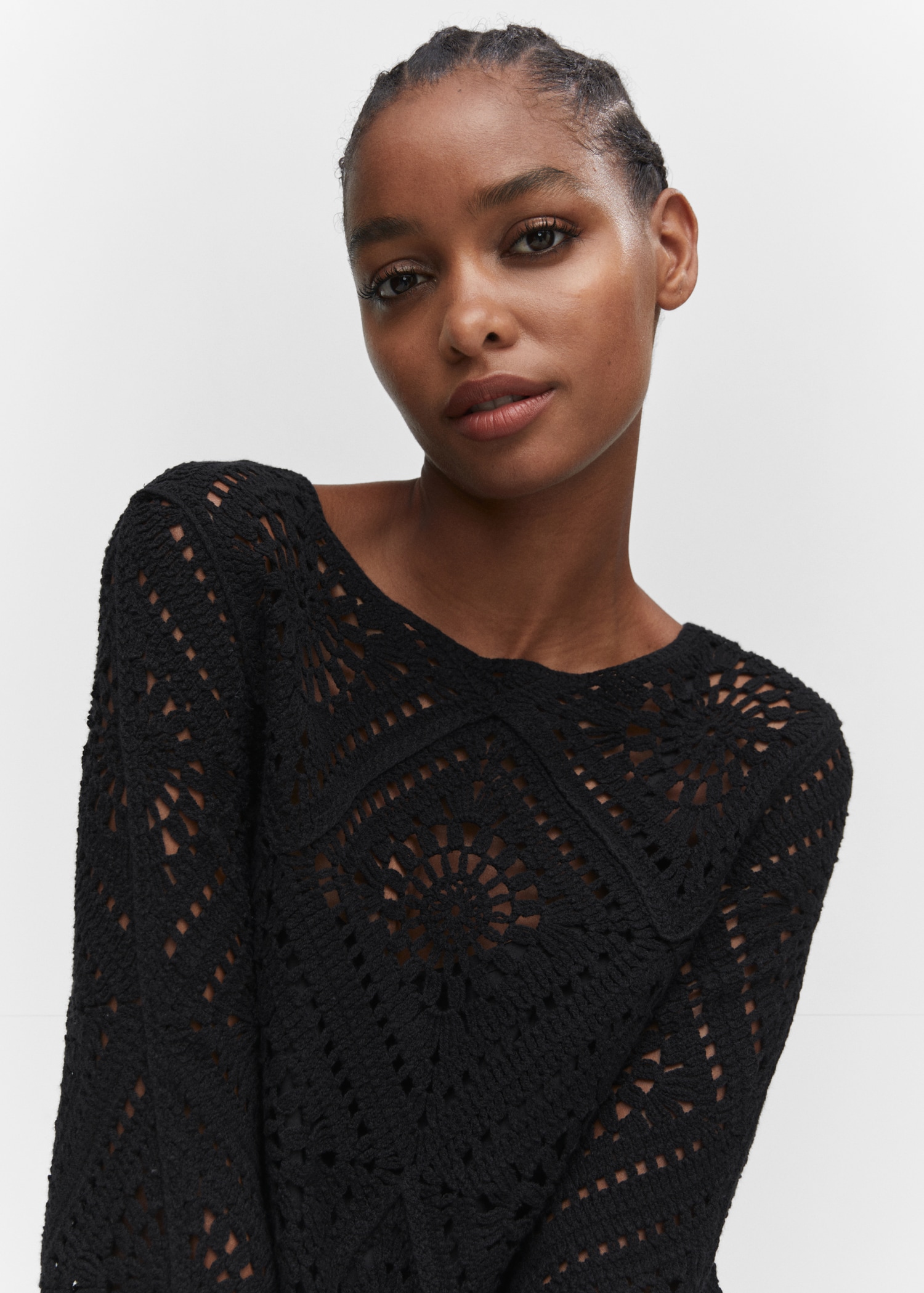 HOT Vestido Corto Vestido Crochet Negro Vestido Crochet Negro