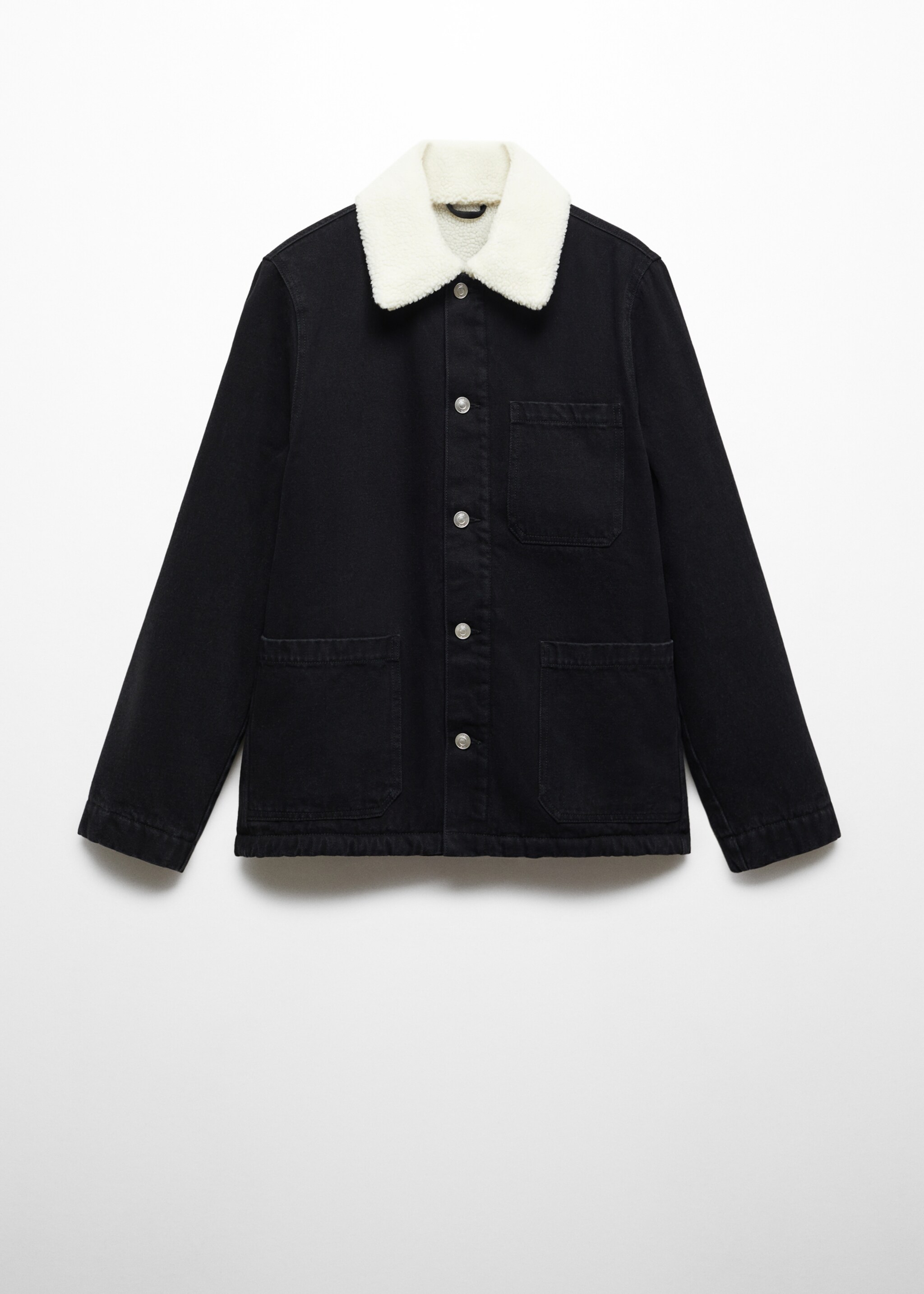 Shearling denim jacket - Article without model, Black denim. Ref: 57037708-00.