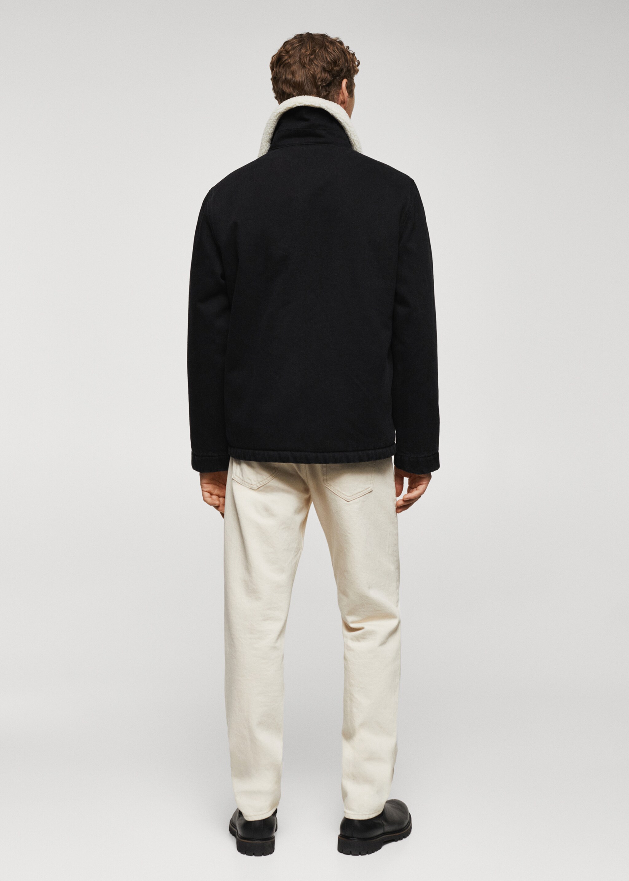 Shearling denim jacket - Reverse of the article, Black denim. Ref: 57037708-00.