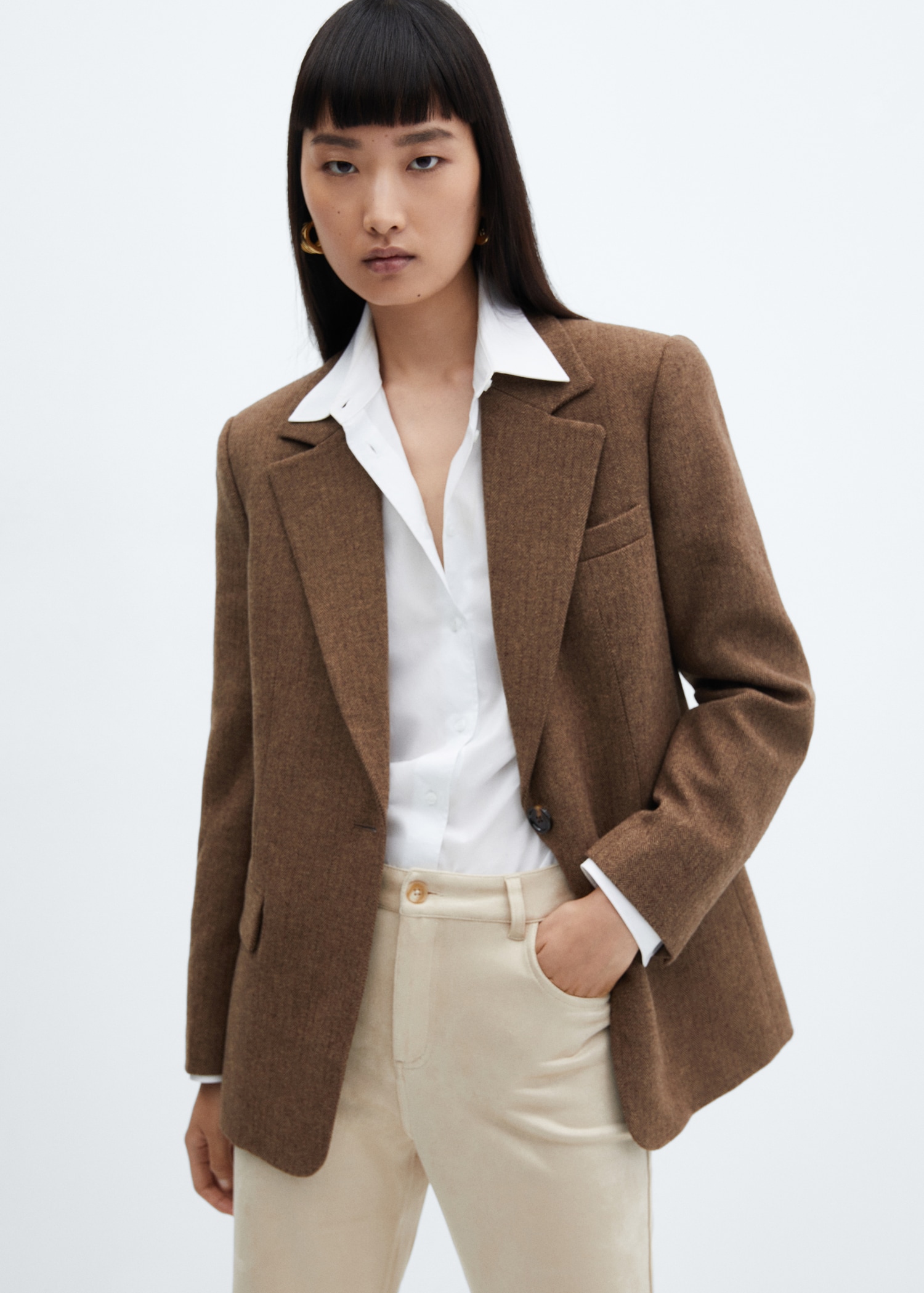 Herringbone wool-blend blazer - Women | MANGO OUTLET USA
