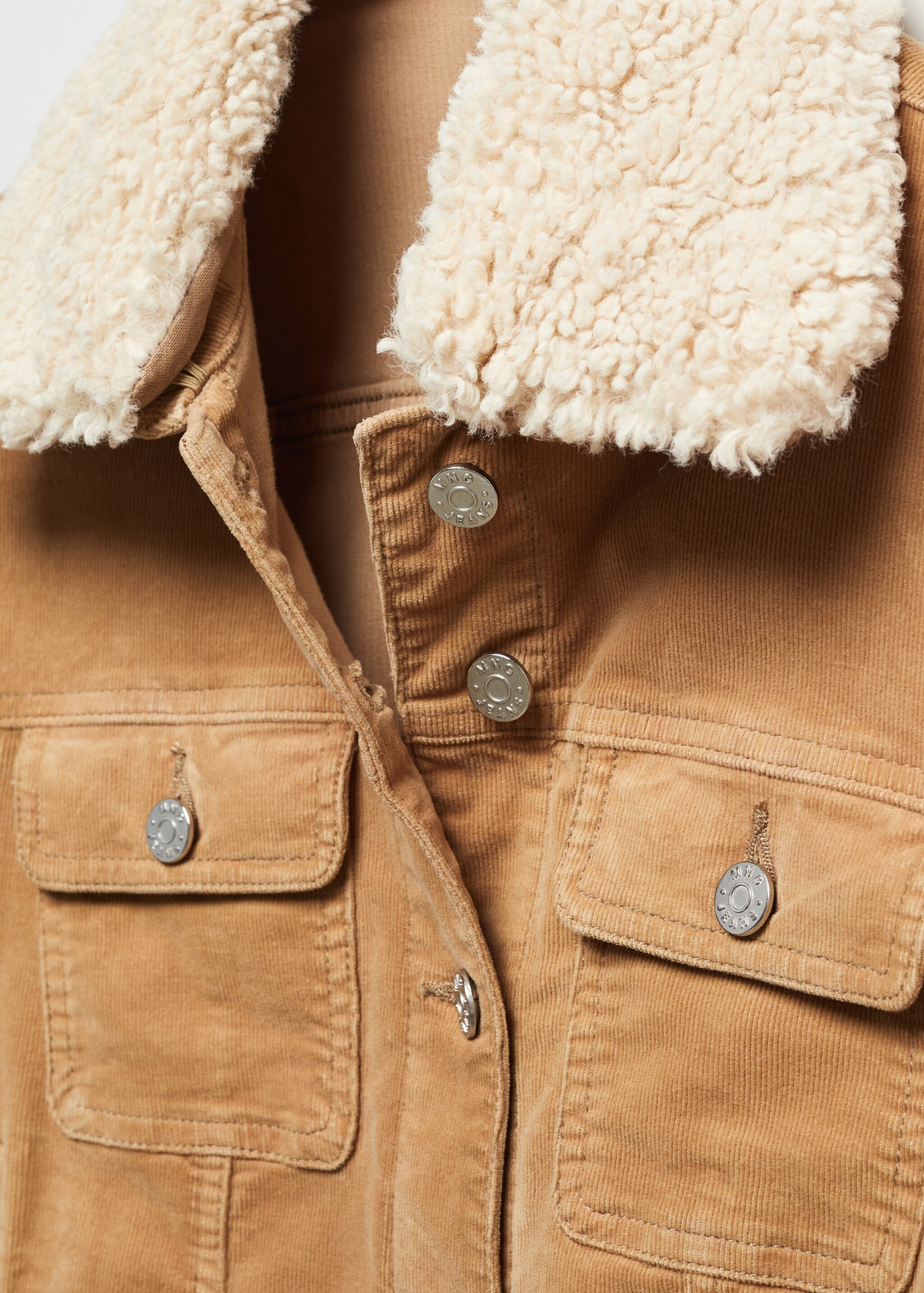 Corduroy jacket with shearling collar - Details of the article 0, Medium Brown. Ref: 57037724-00.