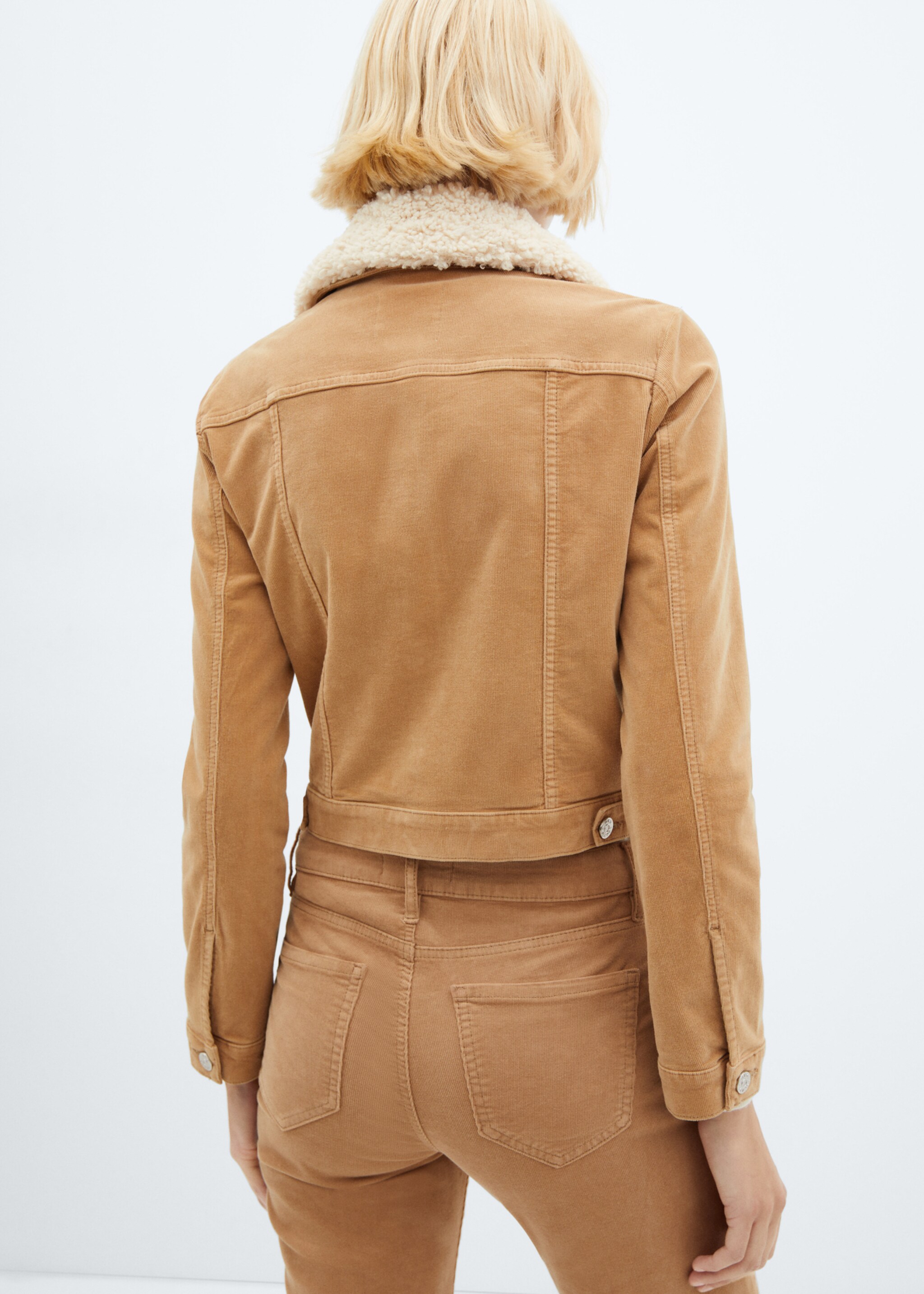 Corduroy jacket with shearling collar - Reverse of the article, Medium Brown. Ref: 57037724-00.
