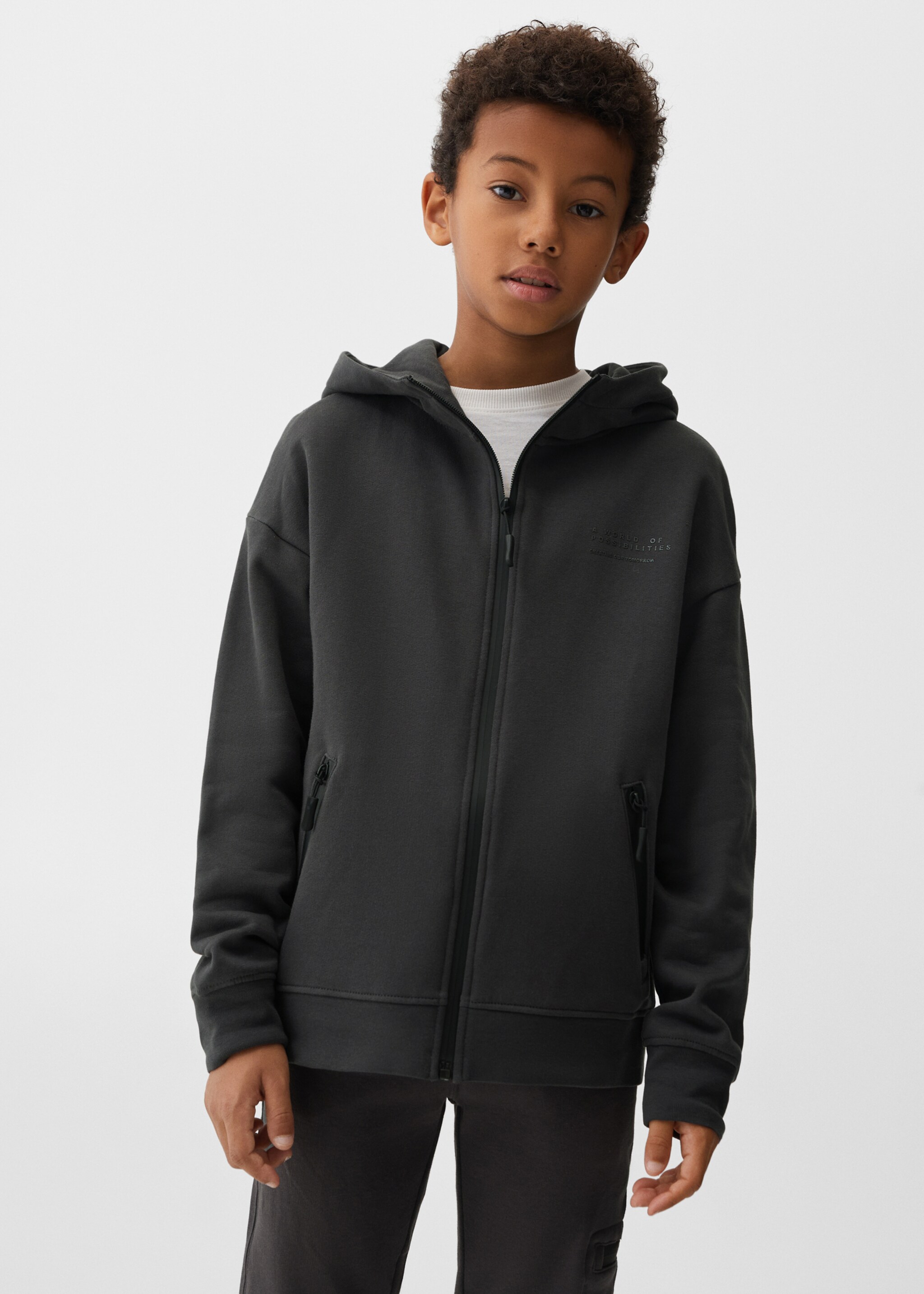 Zipped hoodie - Medium plane, Charcoal. Ref: 57037732-00.