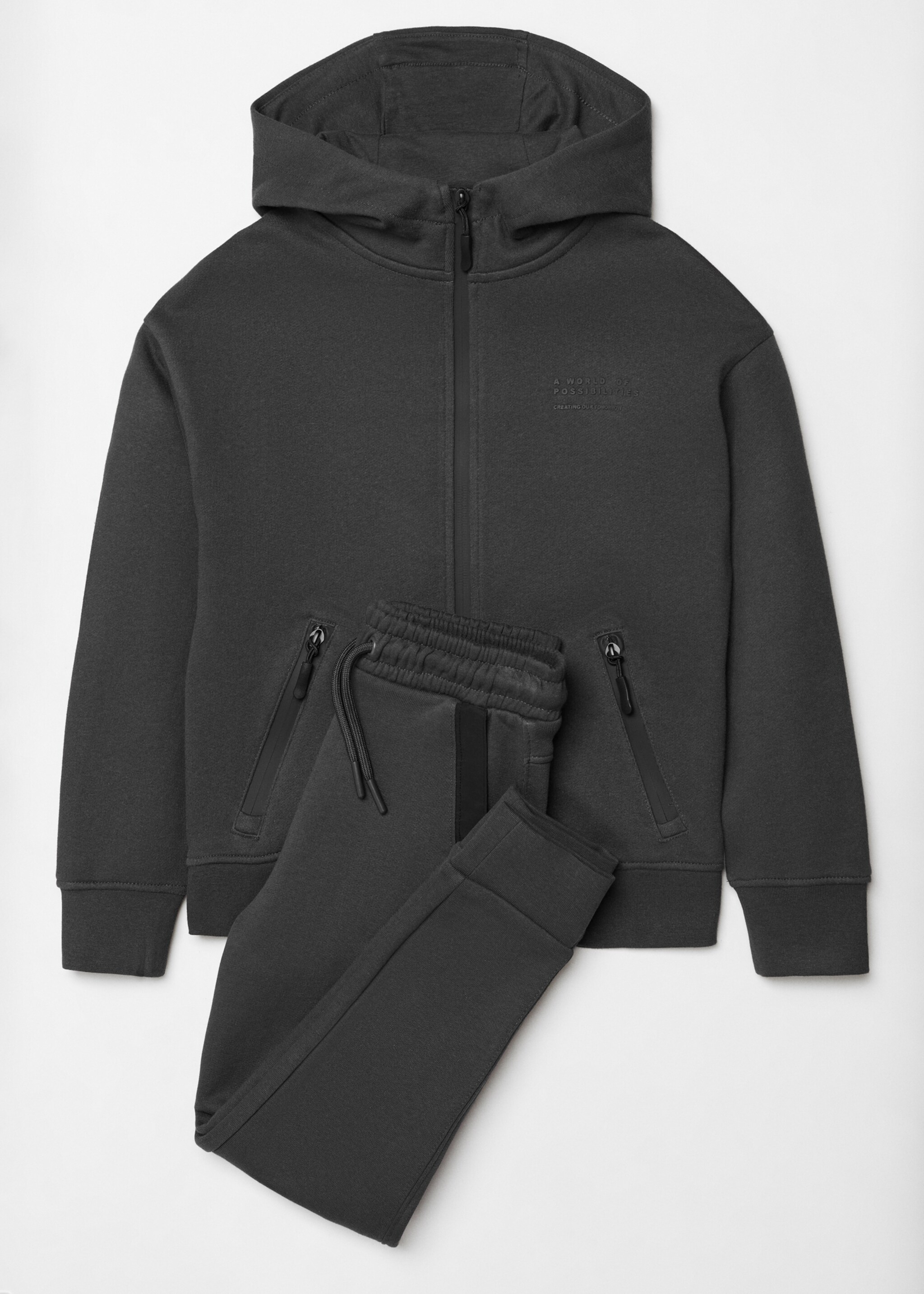 Zipped hoodie - Details of the article 5, Charcoal. Ref: 57037732-00.
