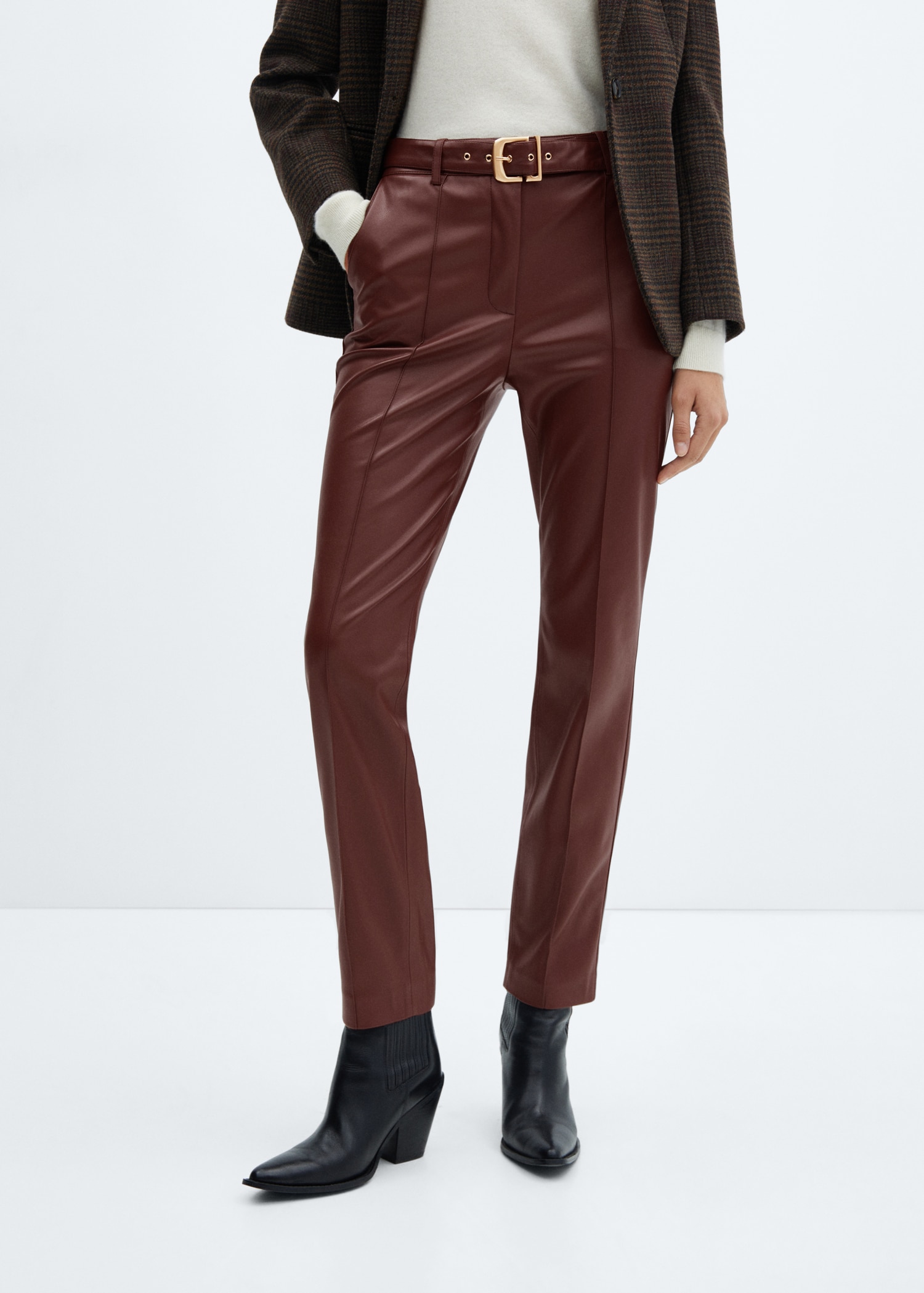 Faux Leather Pantaloni Ecopelle Bordeaux Pantalone Marrone Zara