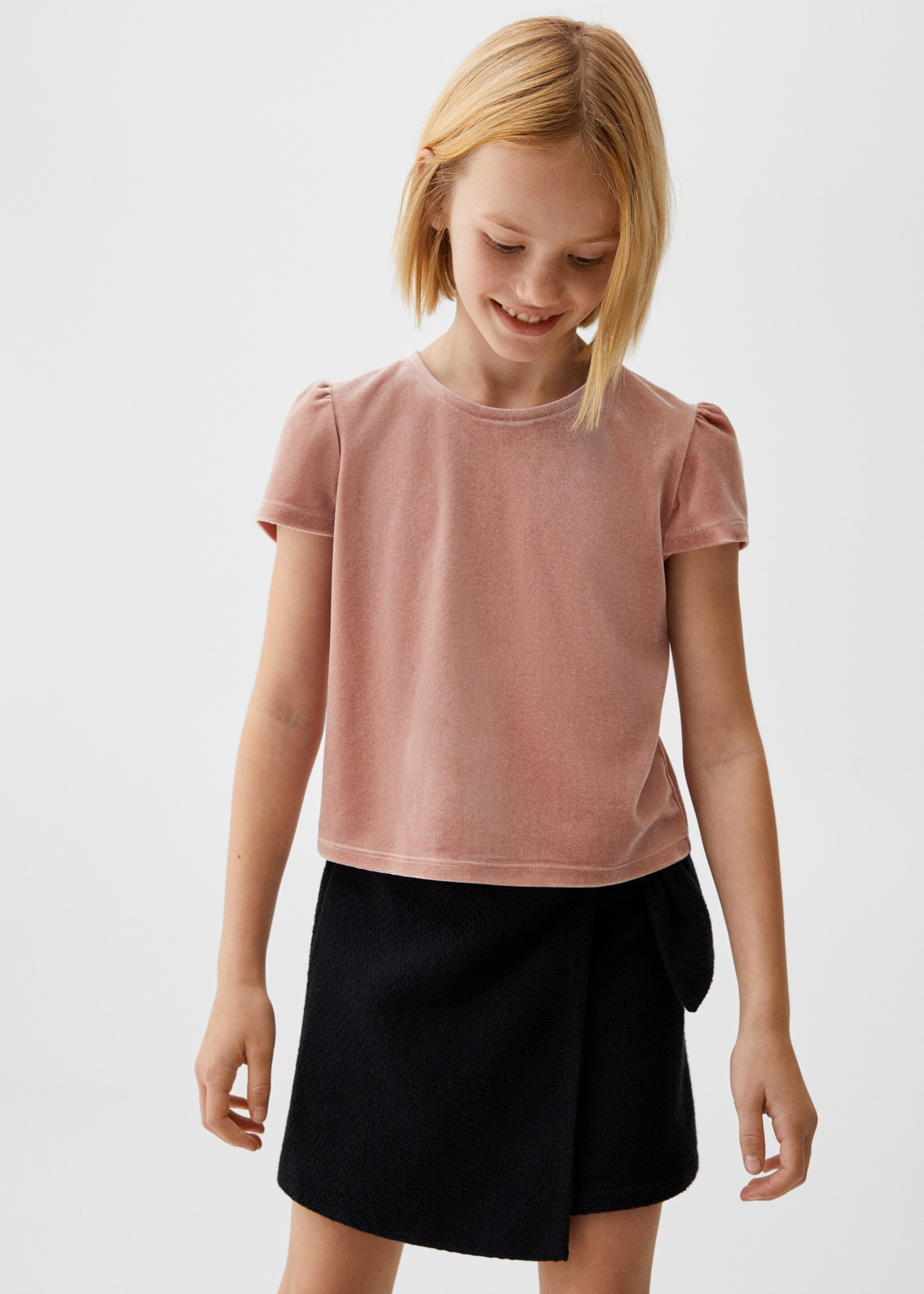 T-shirt velours manches bouffantes - Plan moyen