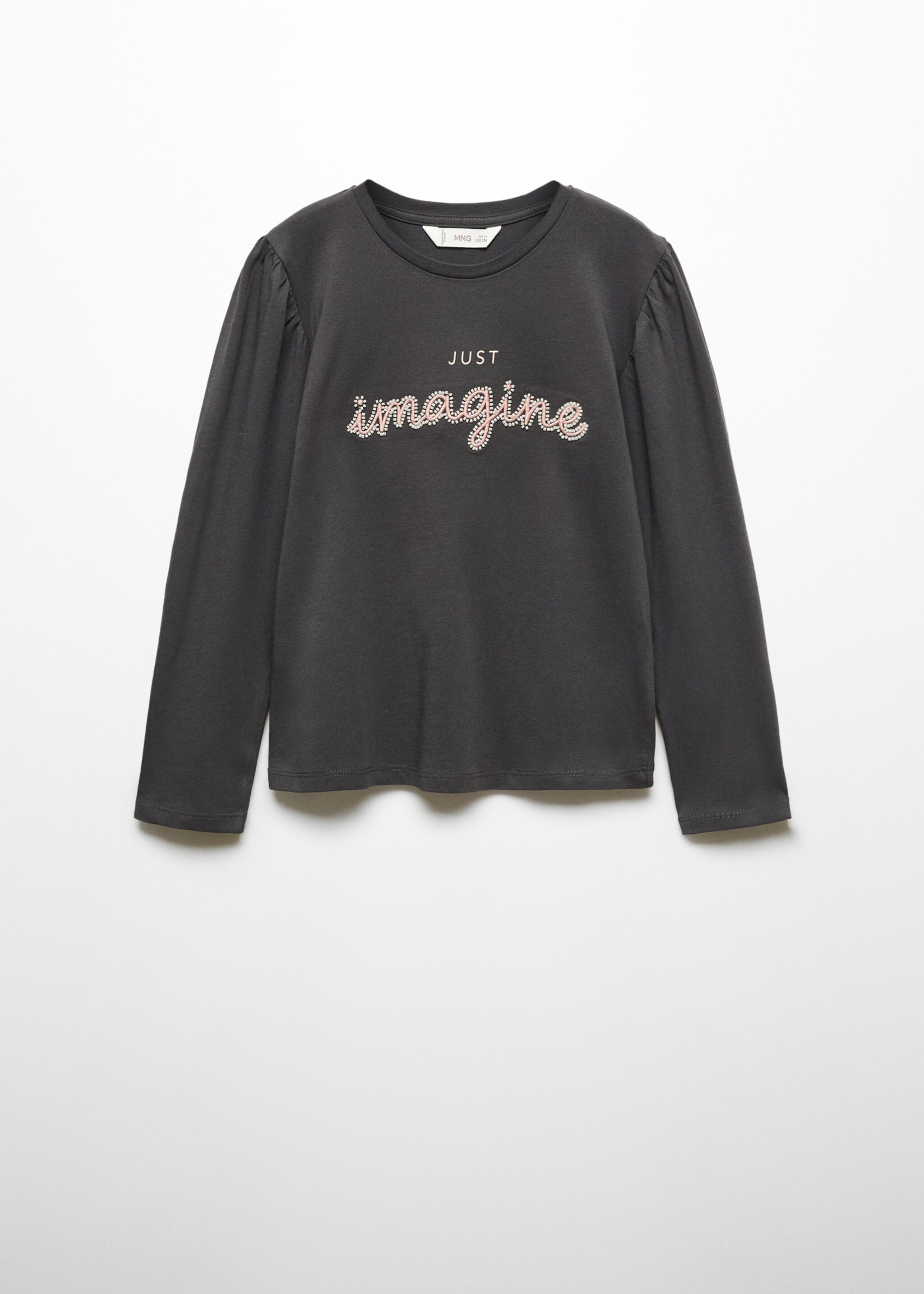 Long-sleeved t-shirt with message - Article without model, Charcoal. Ref: 57039091-00.