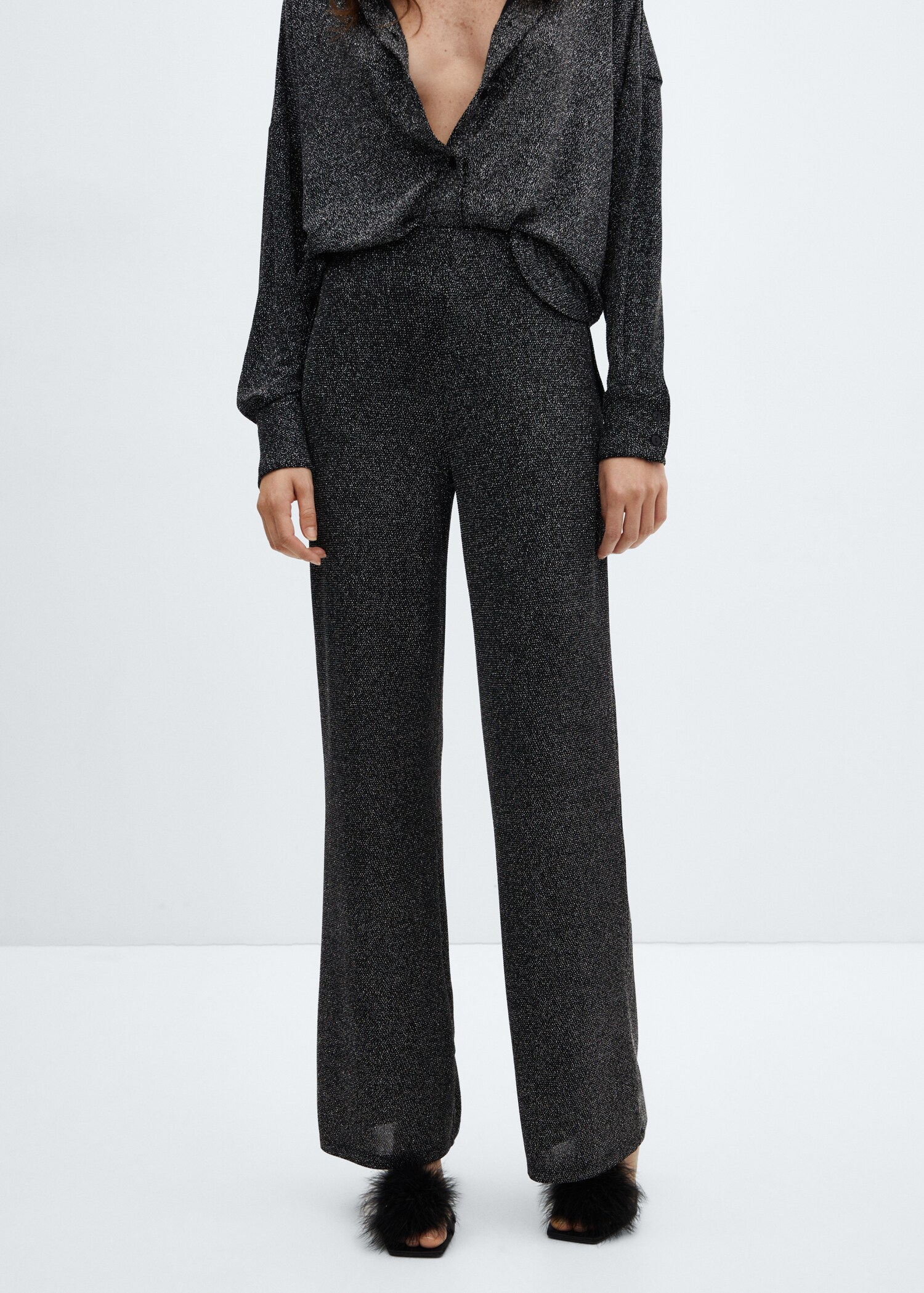 High-waisted glitter trousers - Medium plane