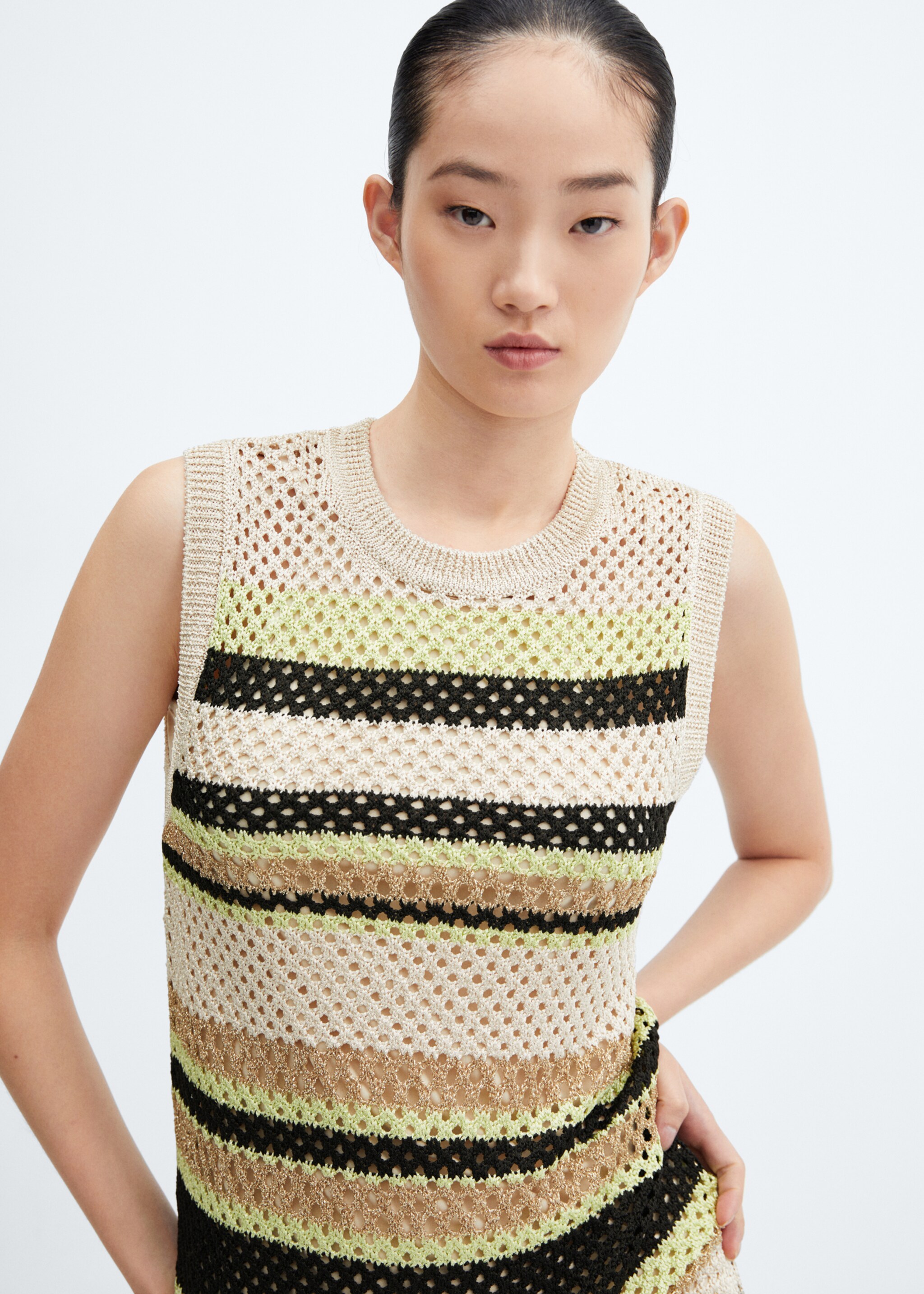 Φόρεμα πλεκτό αζούρ λεπτομέρειες - Λεπτομέρεια του προϊόντος 1, Πράσινο. Ref: 57039121-00.