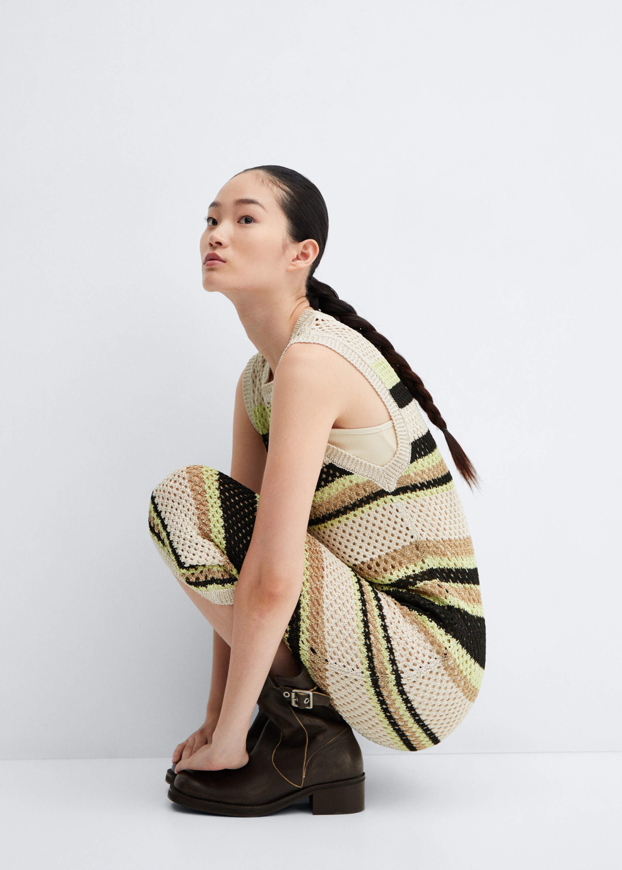 Φόρεμα πλεκτό αζούρ λεπτομέρειες - Λεπτομέρεια του προϊόντος 2, Πράσινο. Ref: 57039121-00.